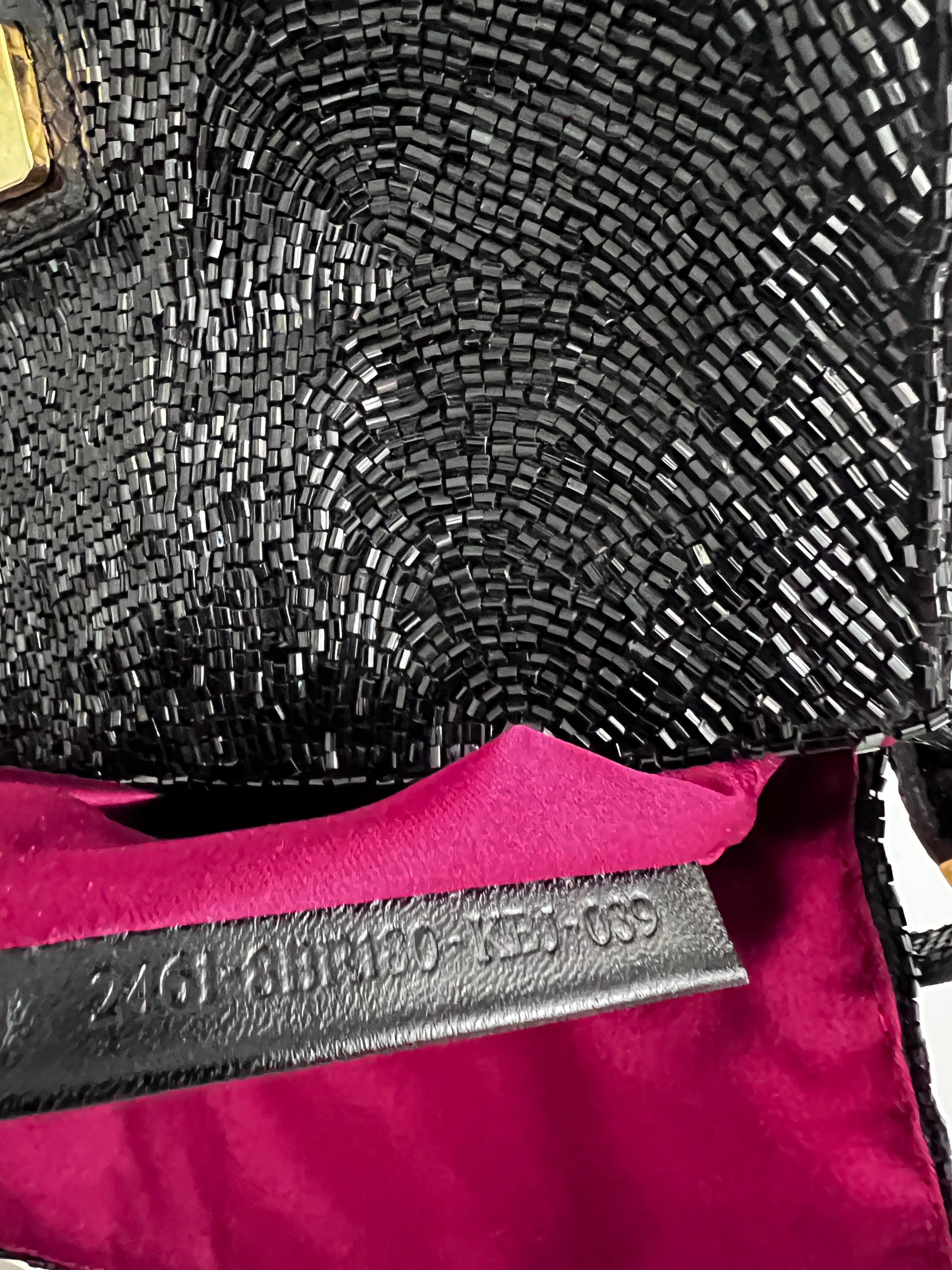 Fendi Black Beaded Mini Mamma Baguette Handbag - Genuine Lizard Skin Trim Luxury Crossbody Purse for Women | Perfect for Evening Parties, Date Nights & Special Occasions