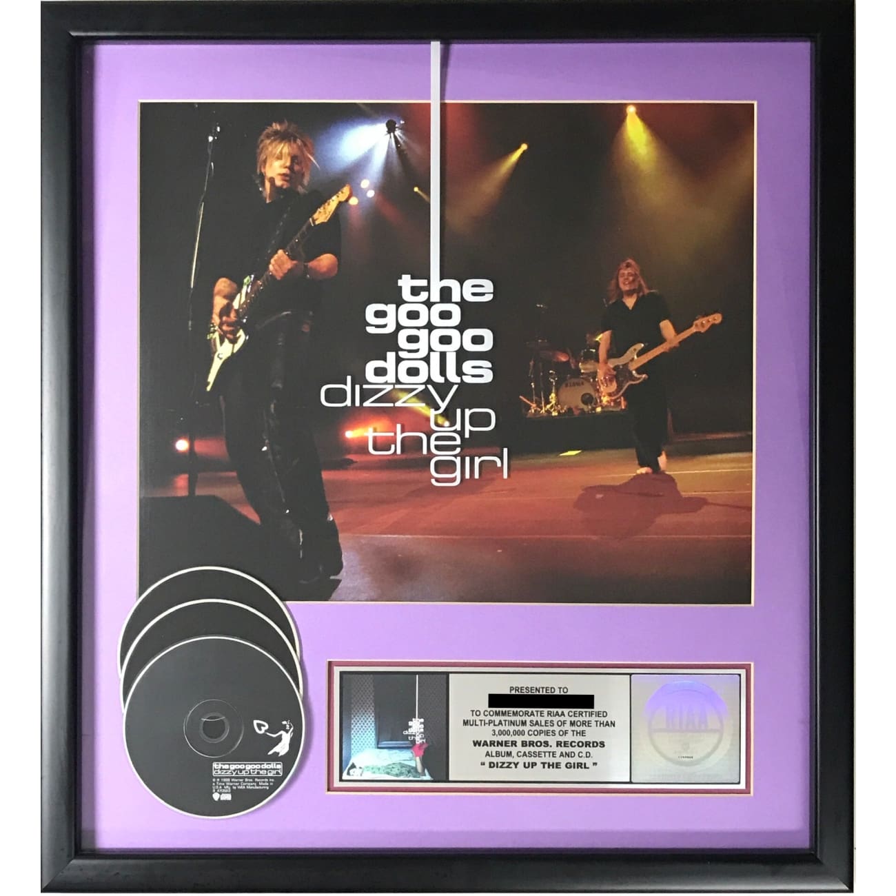 Goo Goo Dolls Dizzy Up The Girl 3x Platinum Album Award - Certified RIAA Multi-Platinum Record - Perfect for Music Collectors & Rock Memorabilia Displays
