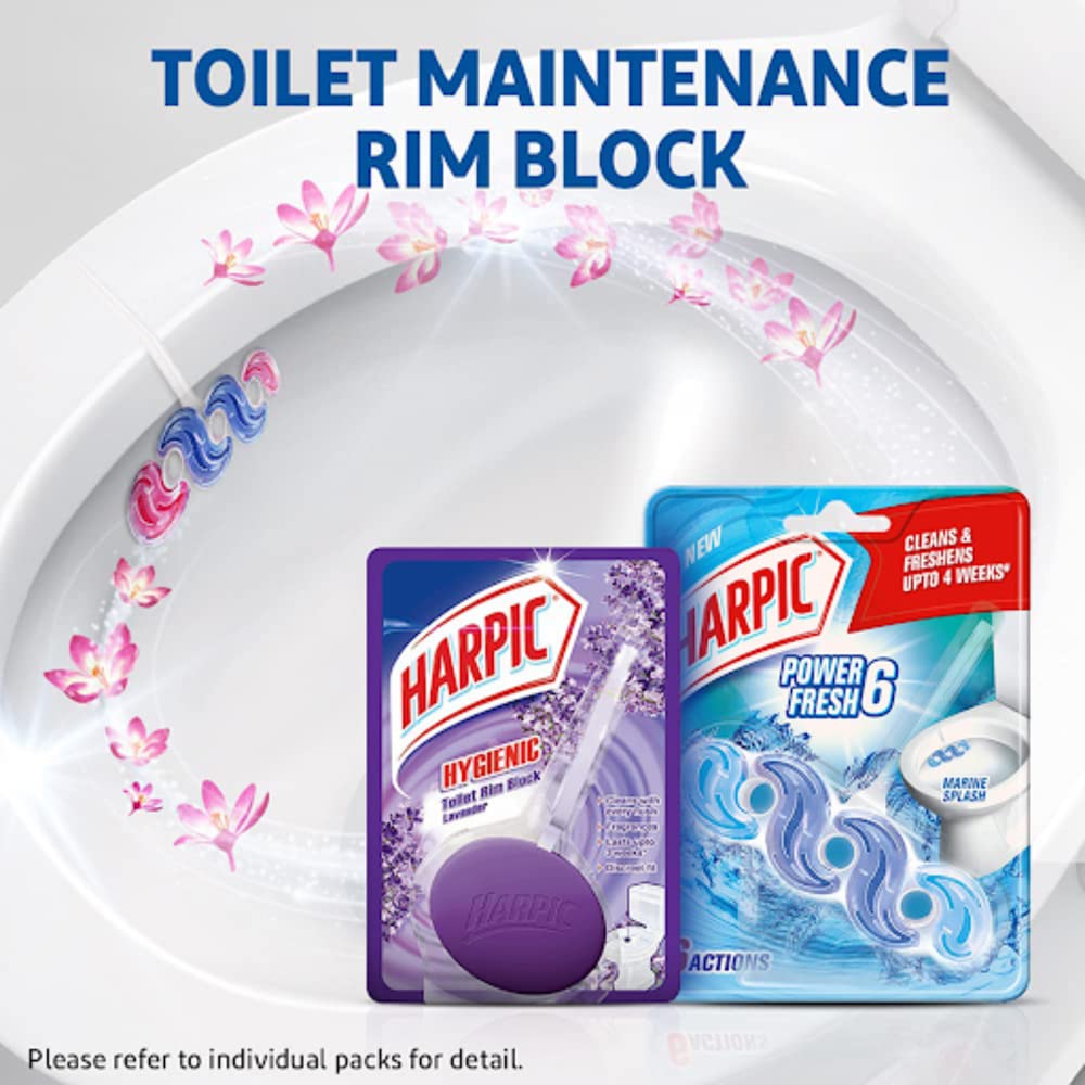 Harpic Power Fresh Toilet Cleaner Rim Block - Marine Splash Scent, 35g (6-Pack) | Long-Lasting Freshness & Stain Removal for Toilet Bowls | Perfect for Bathroom Cleaning & Odor Control