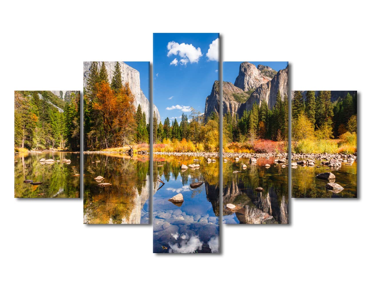 Yosemite Valley Canvas Wall Art - 5-Piece Set of Yosemite Village Elevation Posters, Framed & Ready to Hang (60