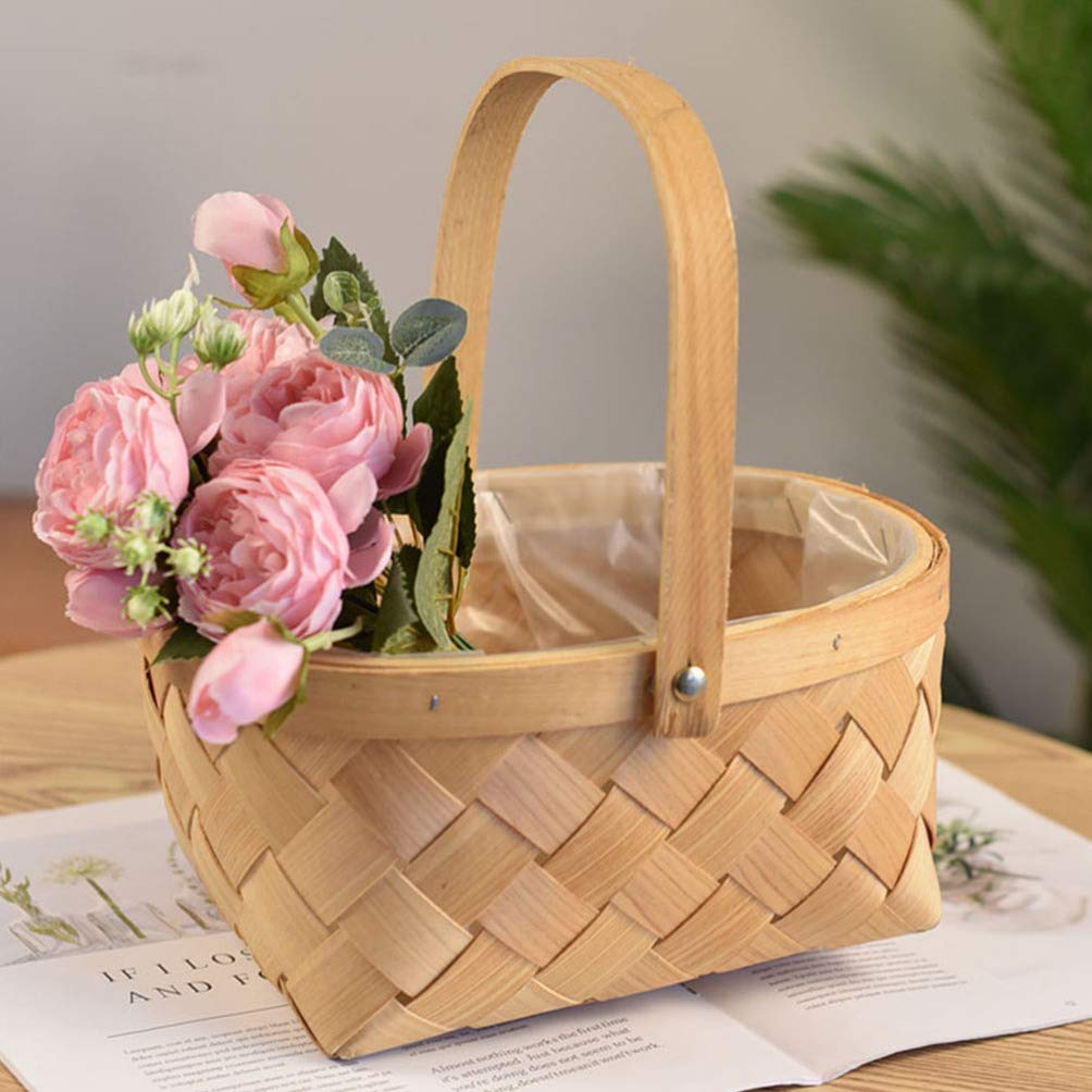ABOOFAN 1pc Wicker Flower Basket - Elegant Wedding Flower Girl Basket, Rustic Picnic Basket & Easter Decor | Perfect for Bridal Showers, Garden Parties & Spring Celebrations