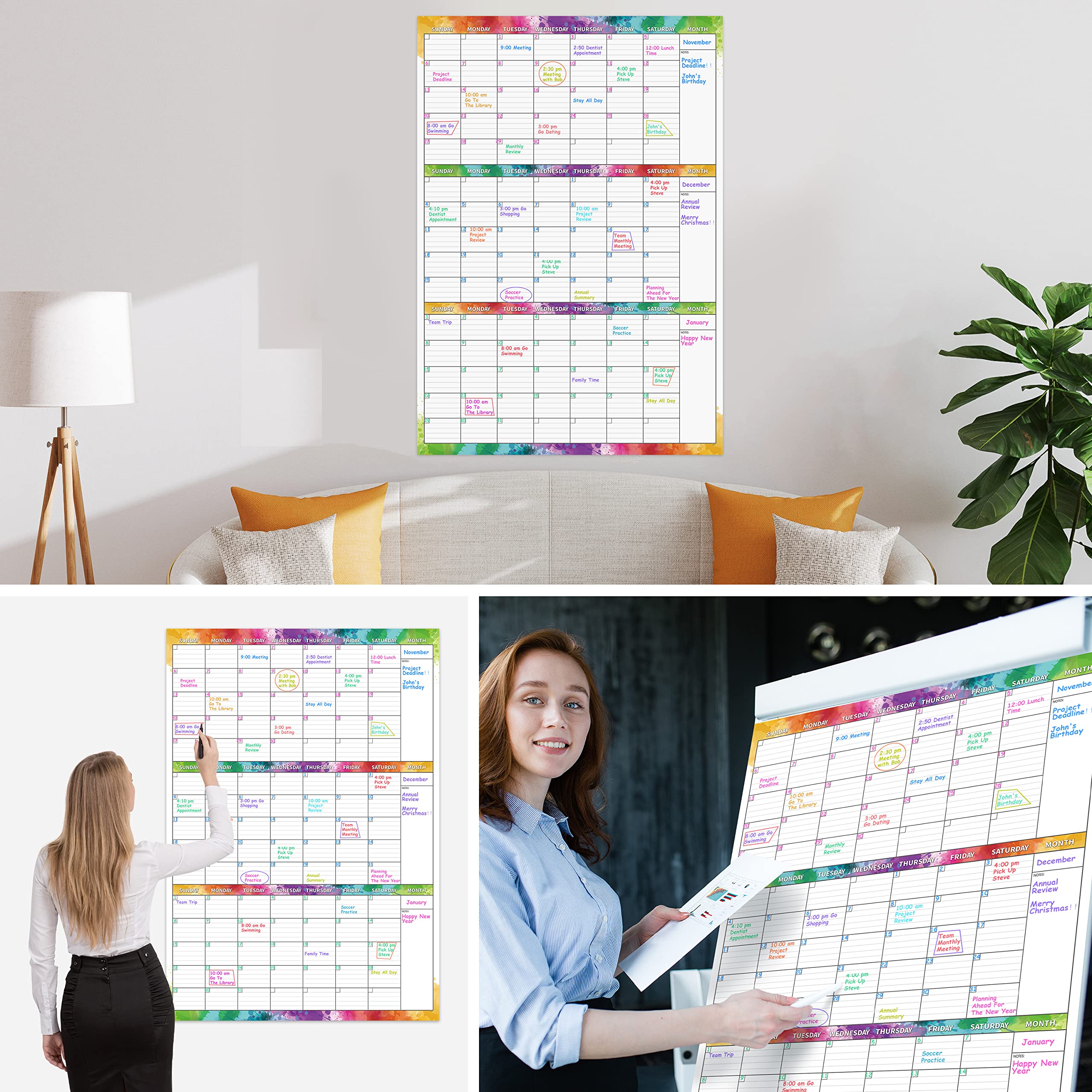 Large 3-Month Dry Erase Wall Calendar - 27.8