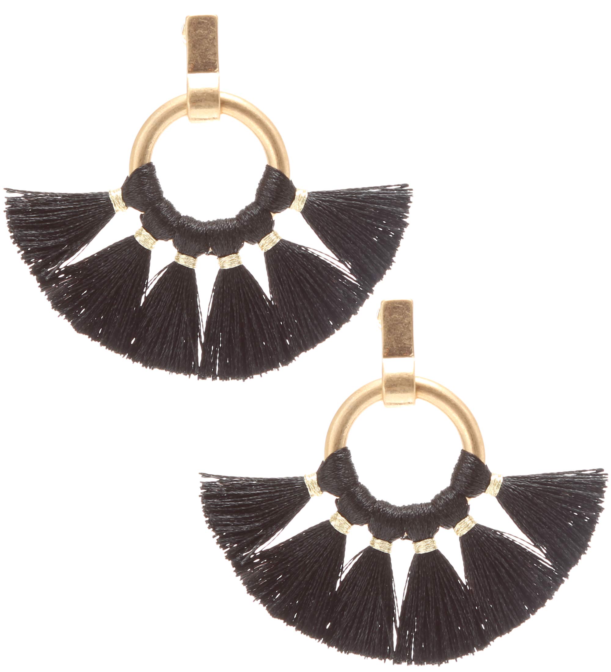 MIRMARU Women's Bohemian Silky Thread Post Earrings - Gold-Tone Circle Hoop Drop Fringe Tassel Earrings for Women | Perfect for Casual Wear, Parties, and Boho Fashion Accessories