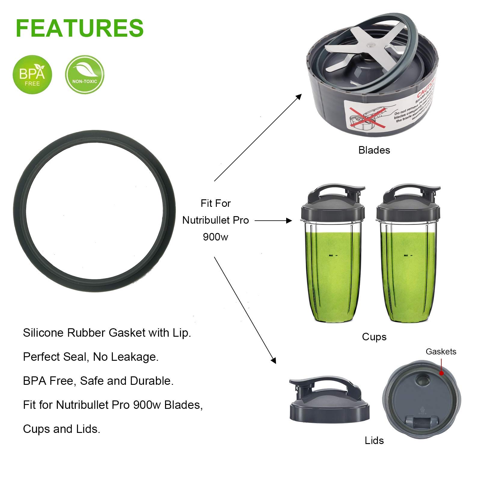 Nutribullet Blender Gasket Replacement Kit - 14-Piece Rubber O-Ring & Shock Pad Set for 900W & 600W Series - Compatible with Nutribullet Blades - Perfect for Smoothie Making & Food Processing