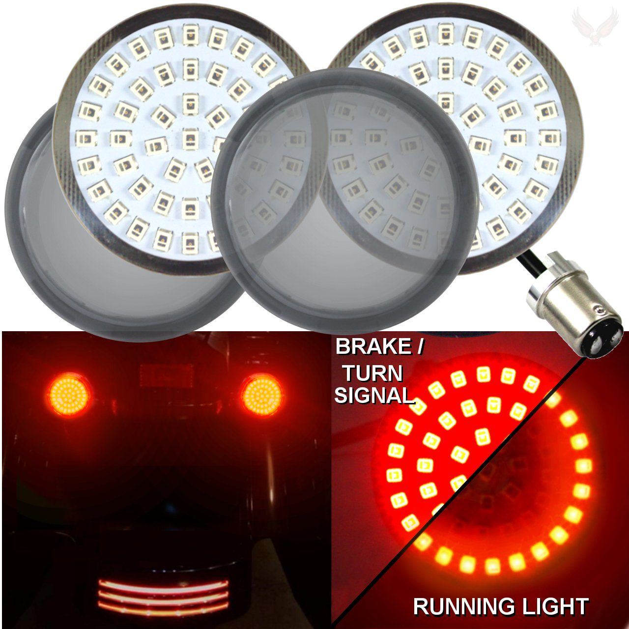 Eagle Lights Rear LED Turn Signal, Brake & Halo Running Light Kit for Harley Davidson Motorcycles - Generation II, 1157 Base, Halo Design - Enhanced Visibility & Safety for Night Riding & Custom Bike Builds