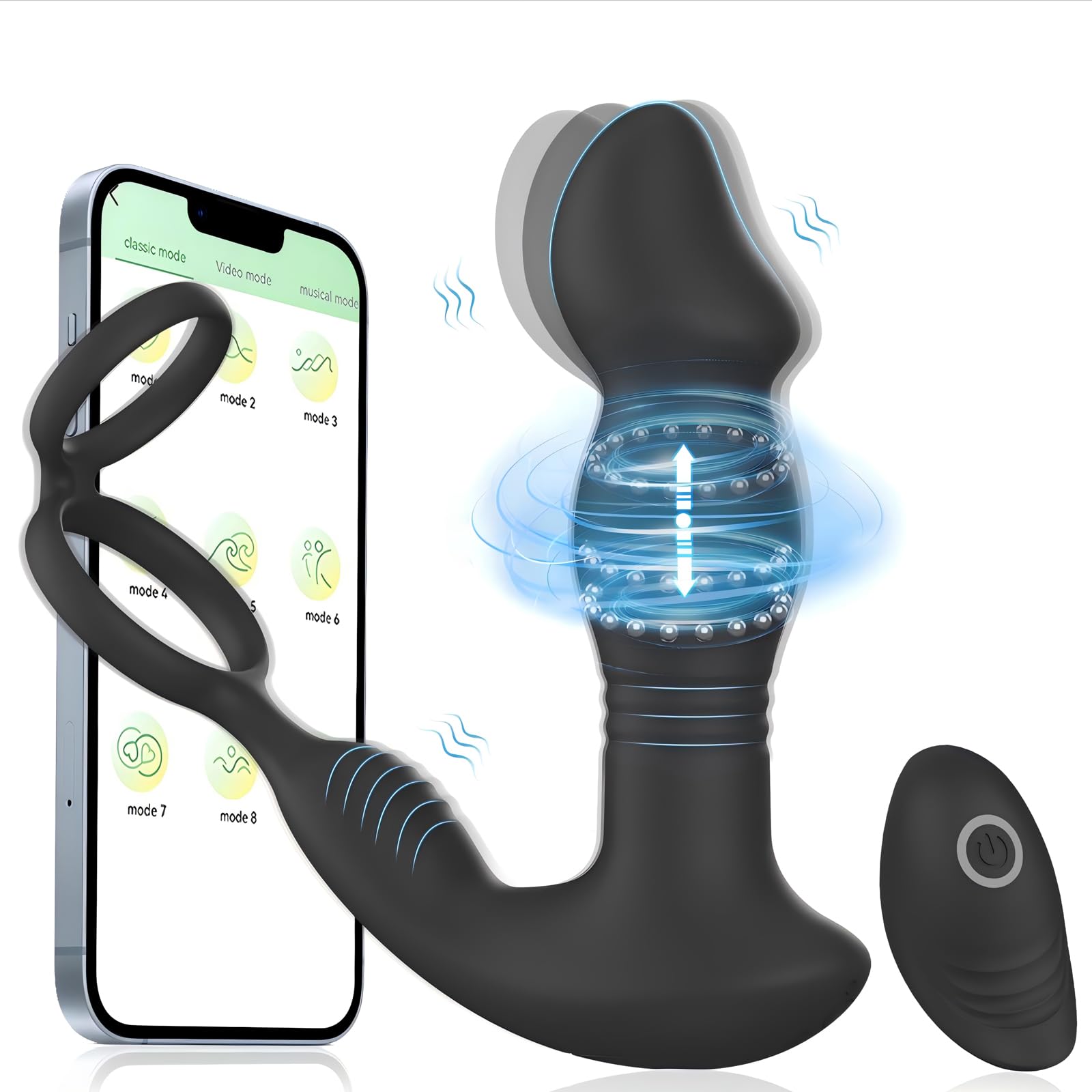 **Powerful Thrusting Prostate Massager & Vibrating Anal Plug - APP & Remote Control Male Sex Toy with Cock Ring, 9 Vibration Modes & Finger Snap Function - Perfect for Couples Play & Solo Pleasure**    *(Use Cases: Enhance intimacy with your partner, explore solo pleasure, or spice up your bedroom games with this versatile prostate massager.)*
