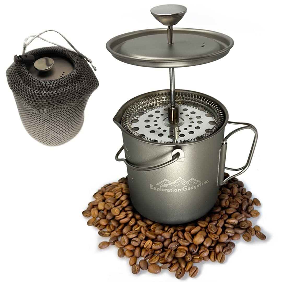 Titanium Camping Coffee Maker - Portable French Press, Coffee Pot & Tea Infuser - Lightweight Titanium Cup for Outdoor Adventures, Hiking & Backpacking Trips