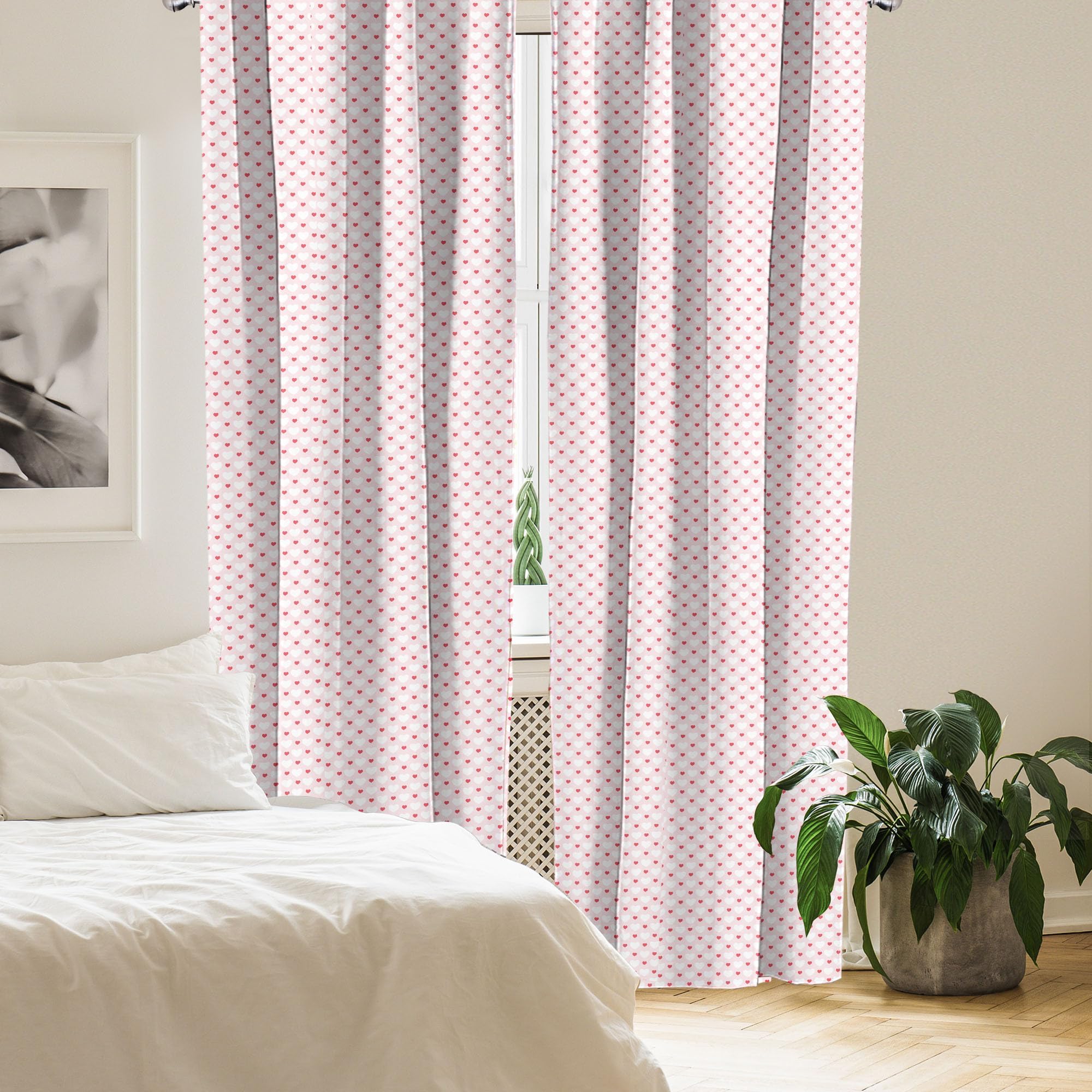 Ambesonne Love Curtains - 2 Panel Set with Small & Big Hearts Design, Feminine Antique Style for Engagement & Romantic Gatherings, 28