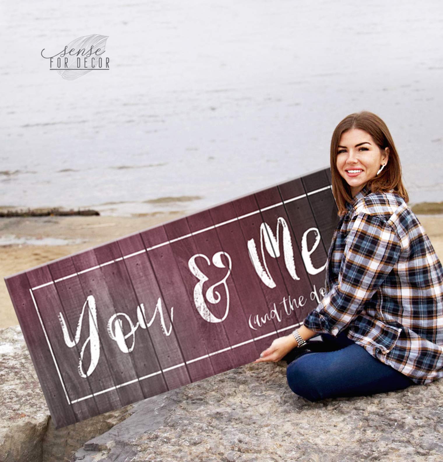Dog Signs For Home Decor - Couples Bedroom Wall Art for Dog Lovers (Red, 42x19)