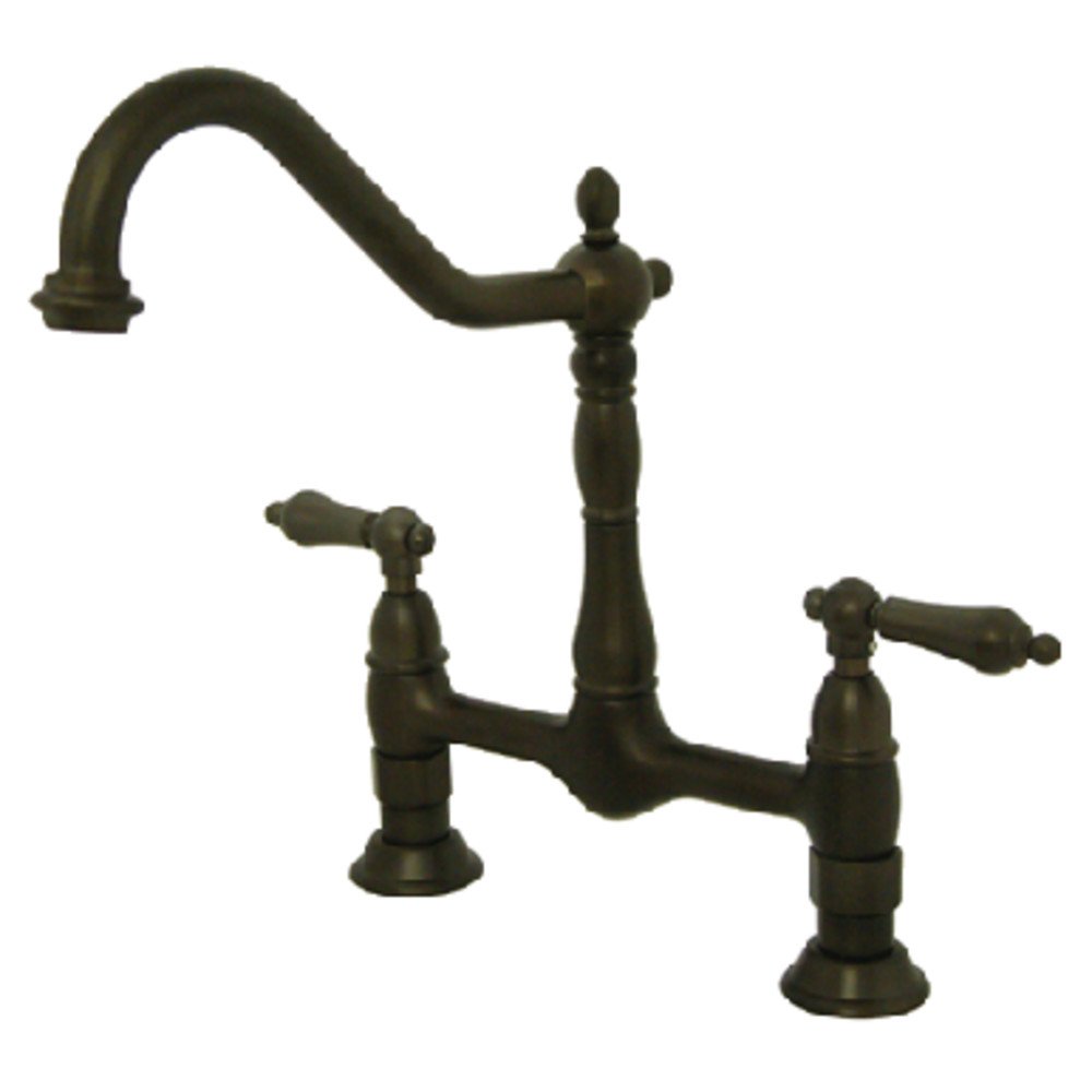 Kingston Brass KS1175AL Heritage Bridge Kitchen Faucet - Oil Rubbed Bronze Finish, 13 x 8 x 2.13 Inches - Perfect for Farmhouse, Rustic & Vintage Style Kitchens