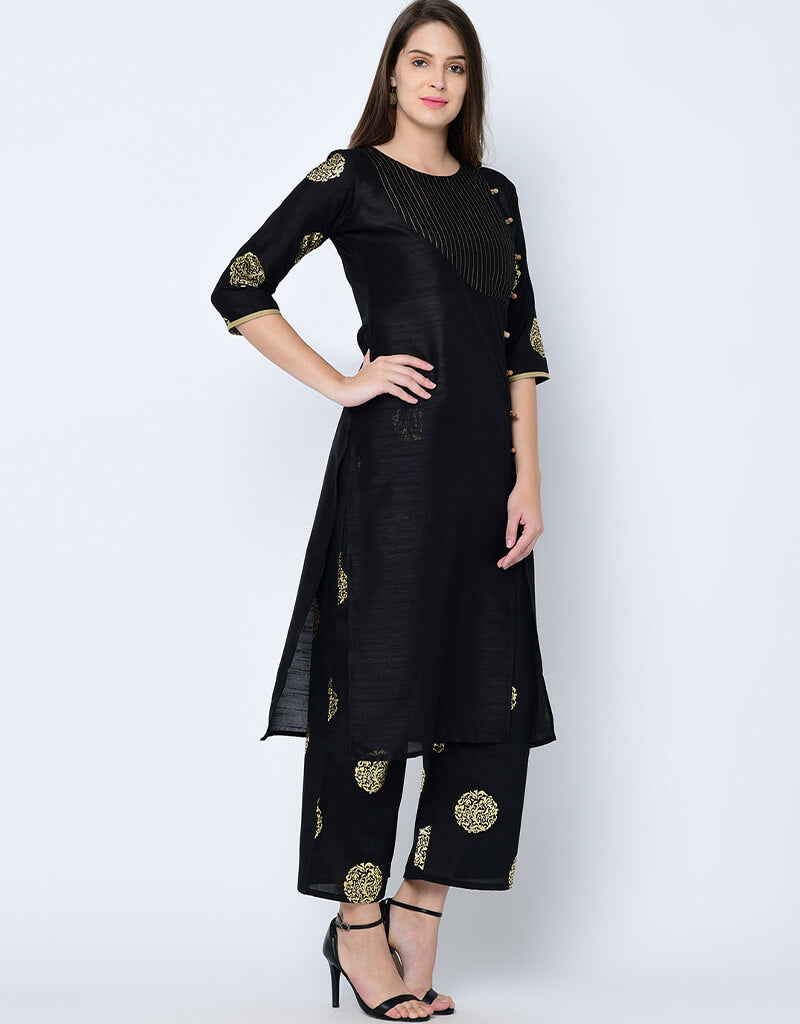 Elegant Black Poly Silk Palazzo Suit for Women - Comfortable & Stylish Wide Leg Pants Outfit for Casual Wear, Office, or Special Occasions