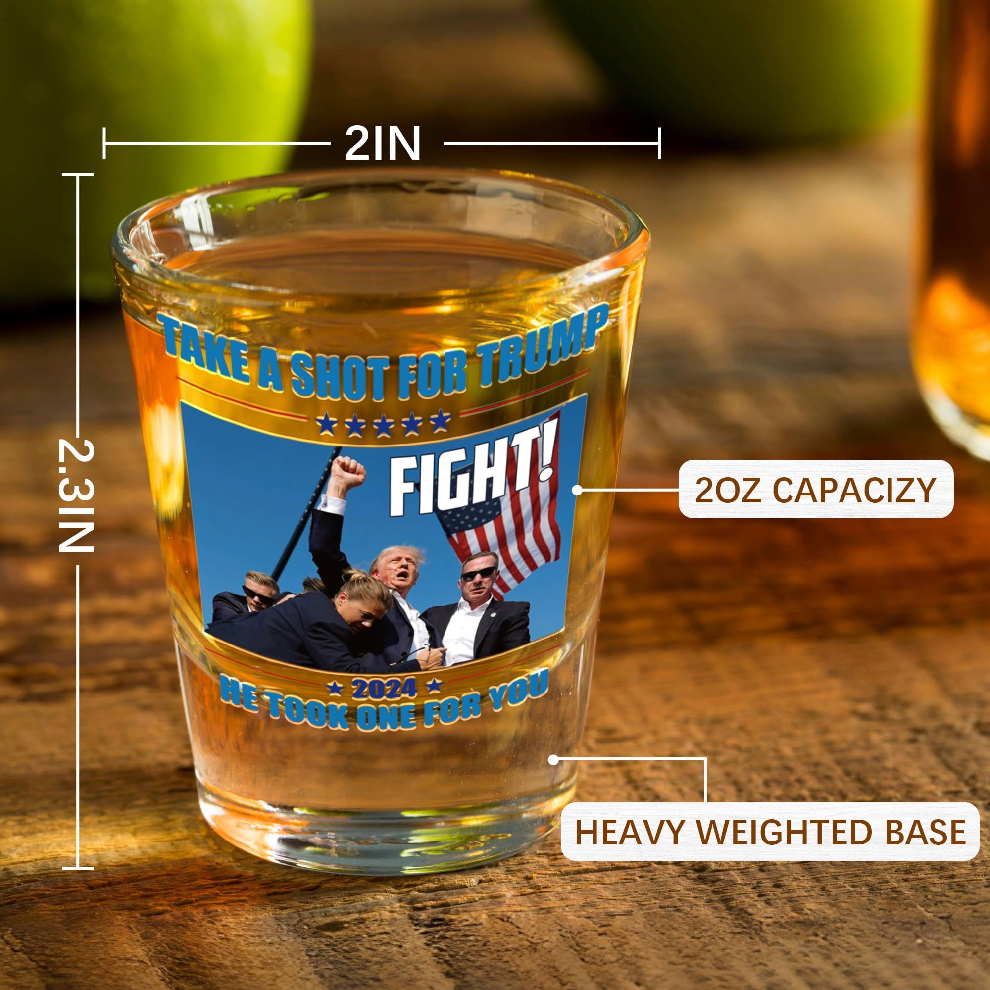 Trump Shot Glass 2-Pack - Never Surrender Shot Glasses with Fist Pump Design, Political Collectible & Novelty Gift for Trump Supporters - Perfect for Housewarming, Birthday Parties, Political Events & Bar Decor