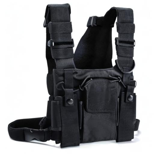 TOTMOX Chest Walkie Talkie Holster - Two-Way Radio Chest Belt with Front Pocket & Zipper Pocket for Secure Storage - Perfect for Construction, Hiking, and Outdoor Adventures