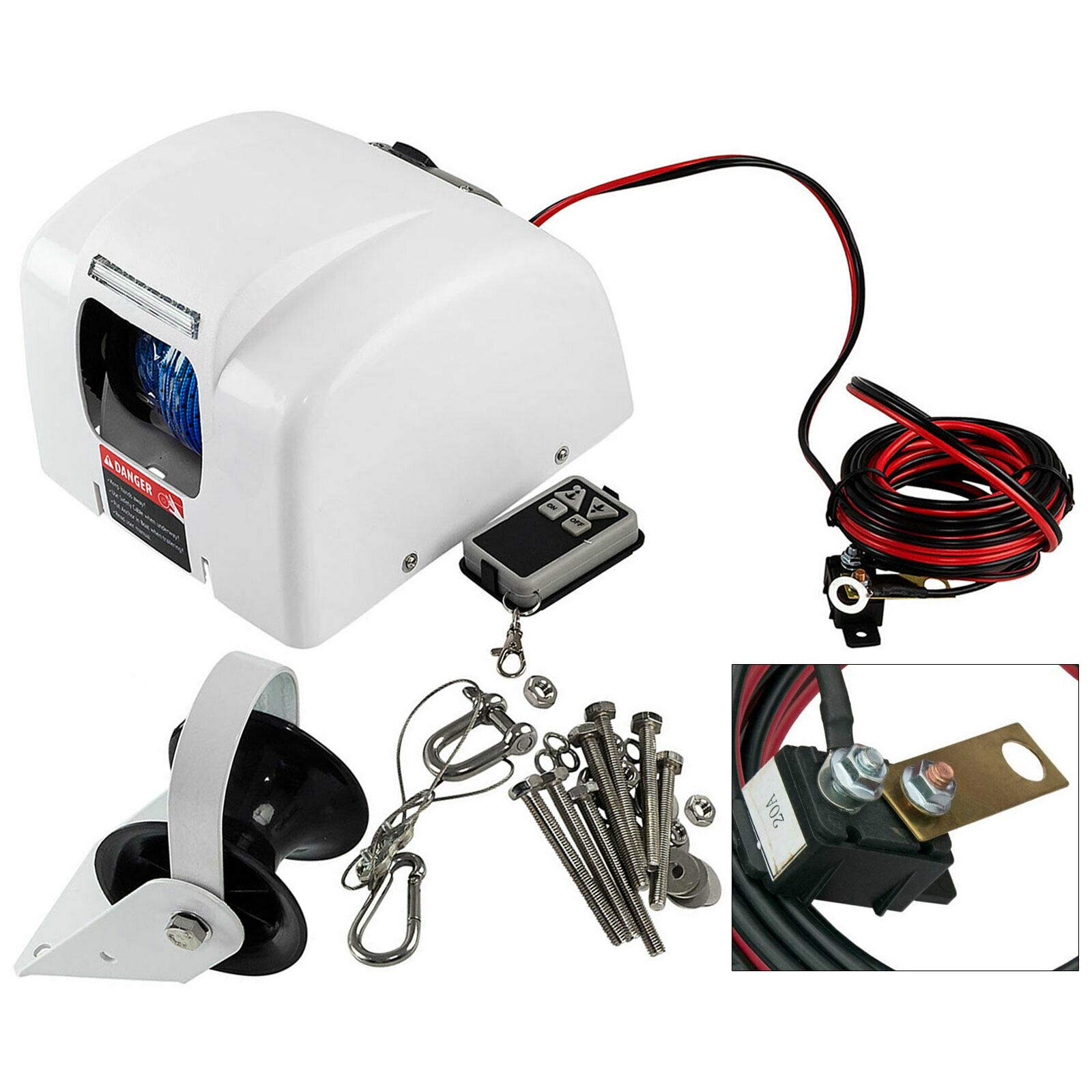 TFCFL 45 LBS Electric Anchor Winch Kit - 12V Heavy Duty Marine Windlass with Remote Control, Saltwater Resistant for Fishing Boats & Pontoon Boats - Perfect for Deep Sea Fishing & Water Sports