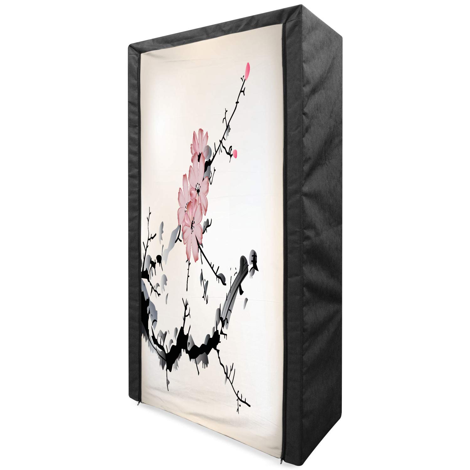Ambesonne Japanese Style Portable Fabric Wardrobe with Watercolor Floral Design - 33.5