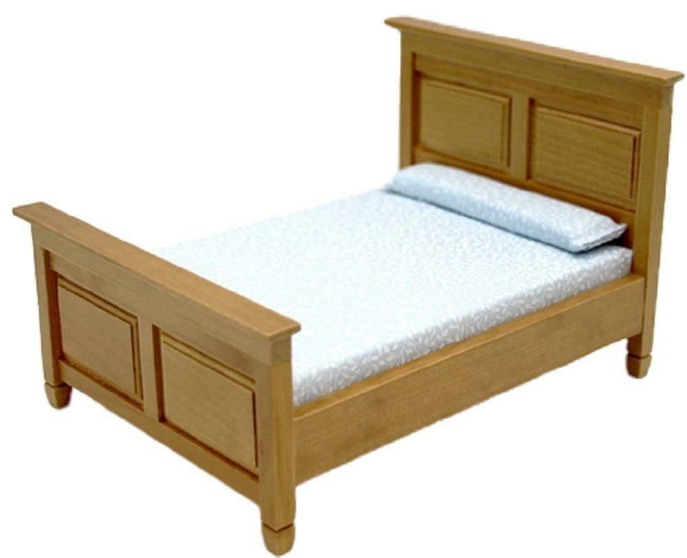 Melody Jane Dollhouse Oak Panelled Double Bed - 1:12 Scale Modern Miniature Bedroom Furniture for Dolls Houses | Perfect for Collectors & Kids Playroom Decor