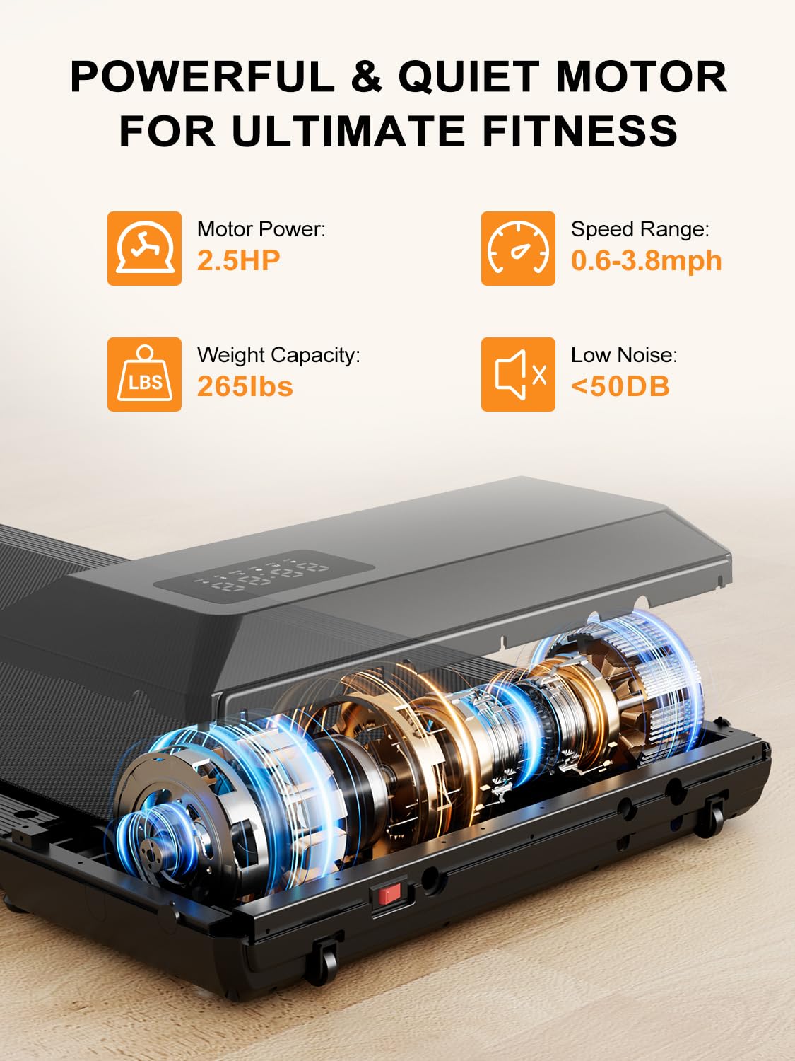 DeerRun Under Desk Treadmill - 2.5HP Quiet Portable Walking Pad for Home Office with APP/Remote Control & LED Display | No Installation Needed | Perfect for Workouts While Working or Watching TV