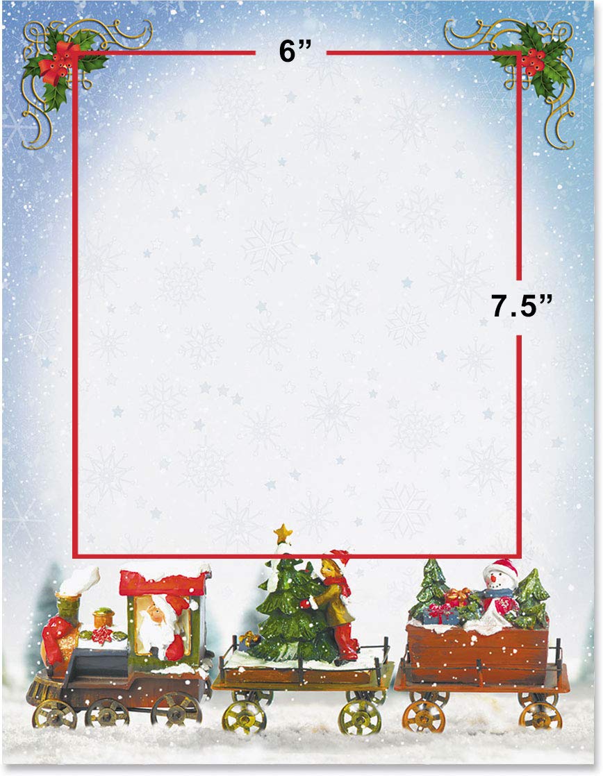 Magical Christmas Train Holiday Stationery Set - 25 Sheets of Elegant Winter Theme Border Paper & Letterhead (8.5 x 11) for Festive Greetings, Office Decor & Seasonal Correspondence
