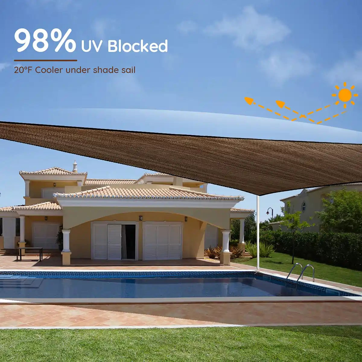 24' x 24' Square Shade Sail - UV Protection Outdoor Canopy for Patio, Garden, and Pool Area - Perfect for Sun Shade and Relaxation in Backyard