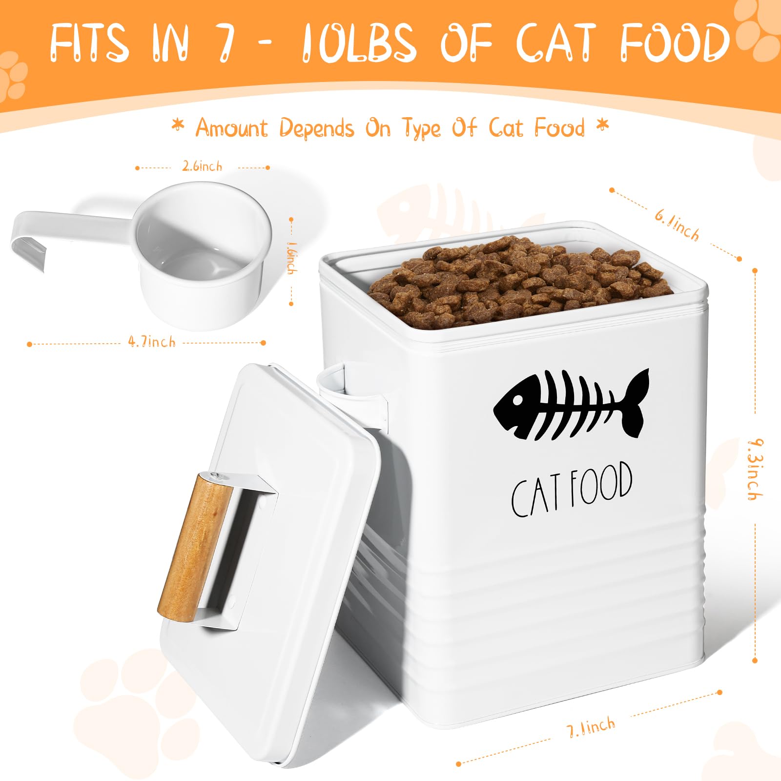 Airtight Cat Food Storage Container with Metal Lid & Scoop - Dry Food Dispenser for Kitchen Counter - Perfect for Freshness & Convenience in Pet Feeding