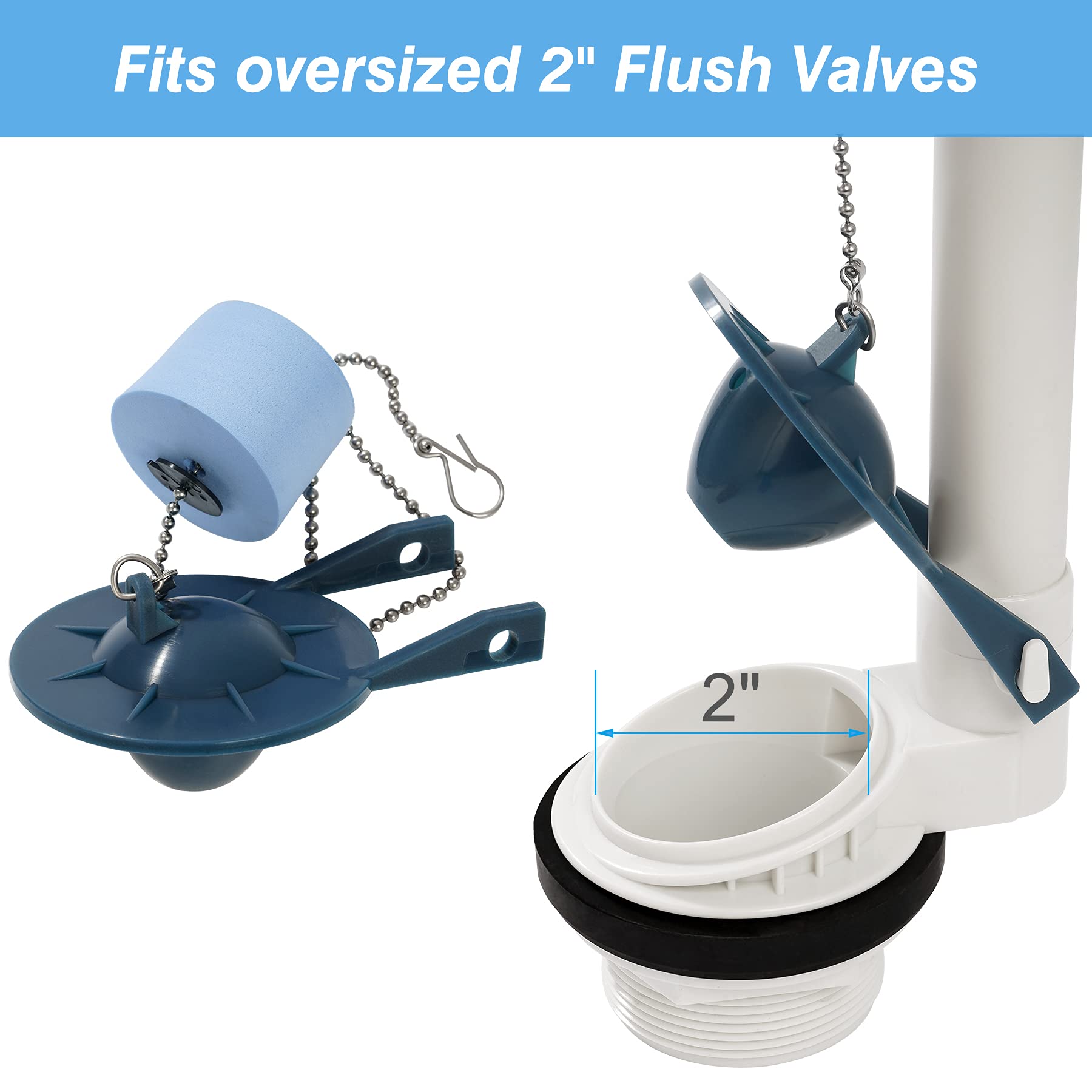 Hibbent 2-Pack 2 Inch Toilet Flapper Replacement - Compatible with Kohler Toilet Tank Flappers with Float - Universal Fit for 2-Piece Toilets - Blue Color - Perfect for Bathroom Repairs & Water Conservation