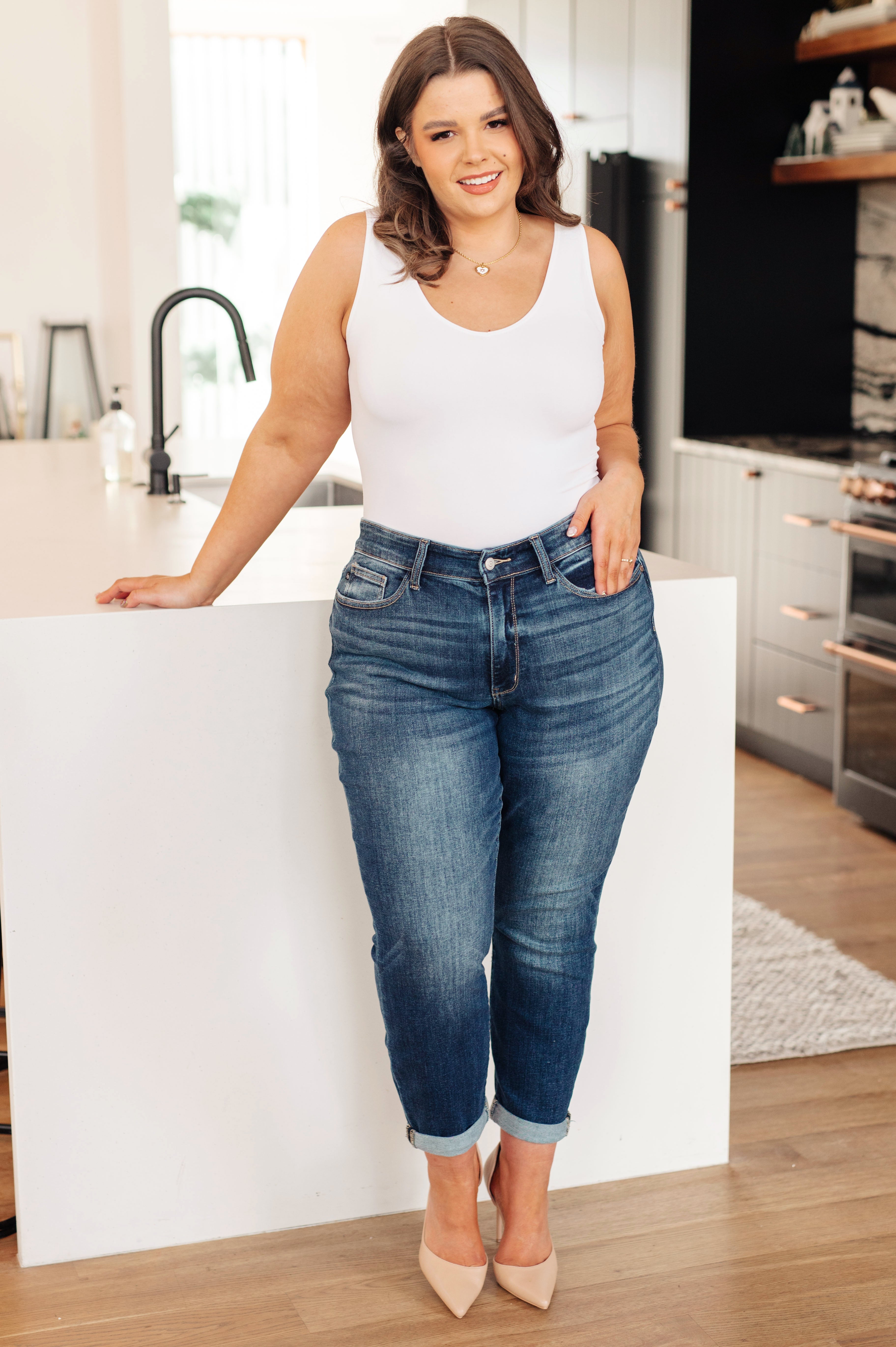 London Midrise Cuffed Boyfriend Jeans for Women - High Waist Relaxed Fit Denim Pants for Casual Outfits & Everyday Wear