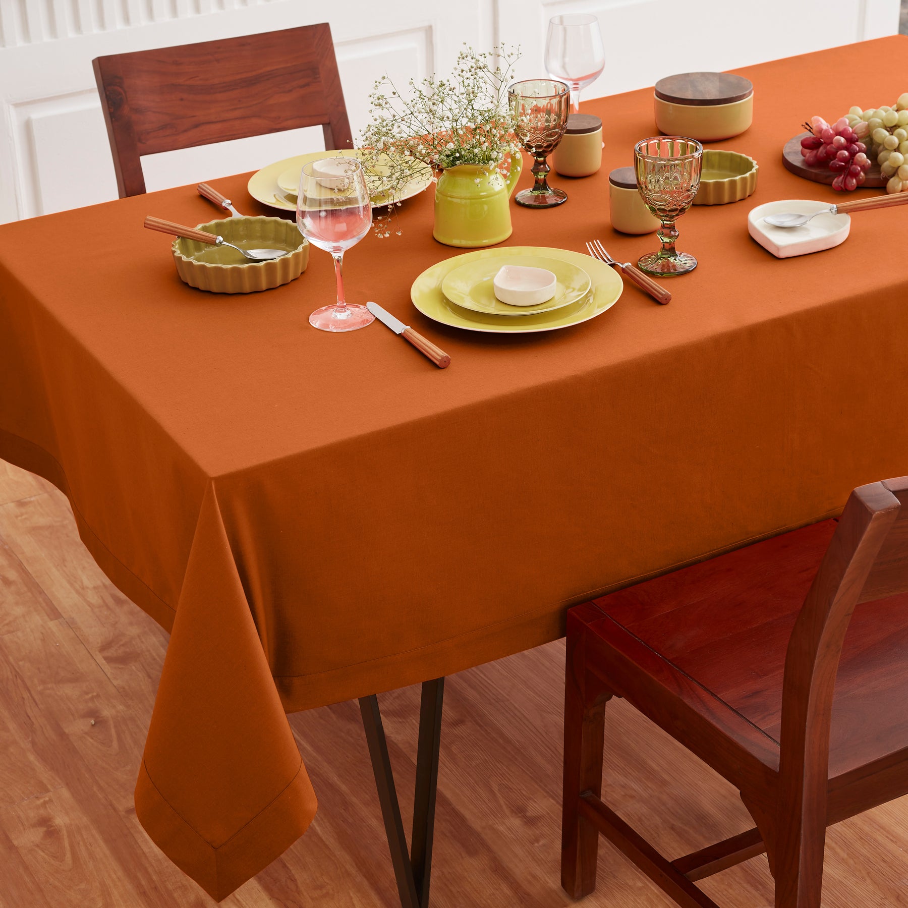 Premium Dru Cotton Linen Tablecloth - 60x90 Inch Natural Woven Table Cover for Dining, Kitchen & Outdoor Picnics - Washable & Wrinkle-Resistant