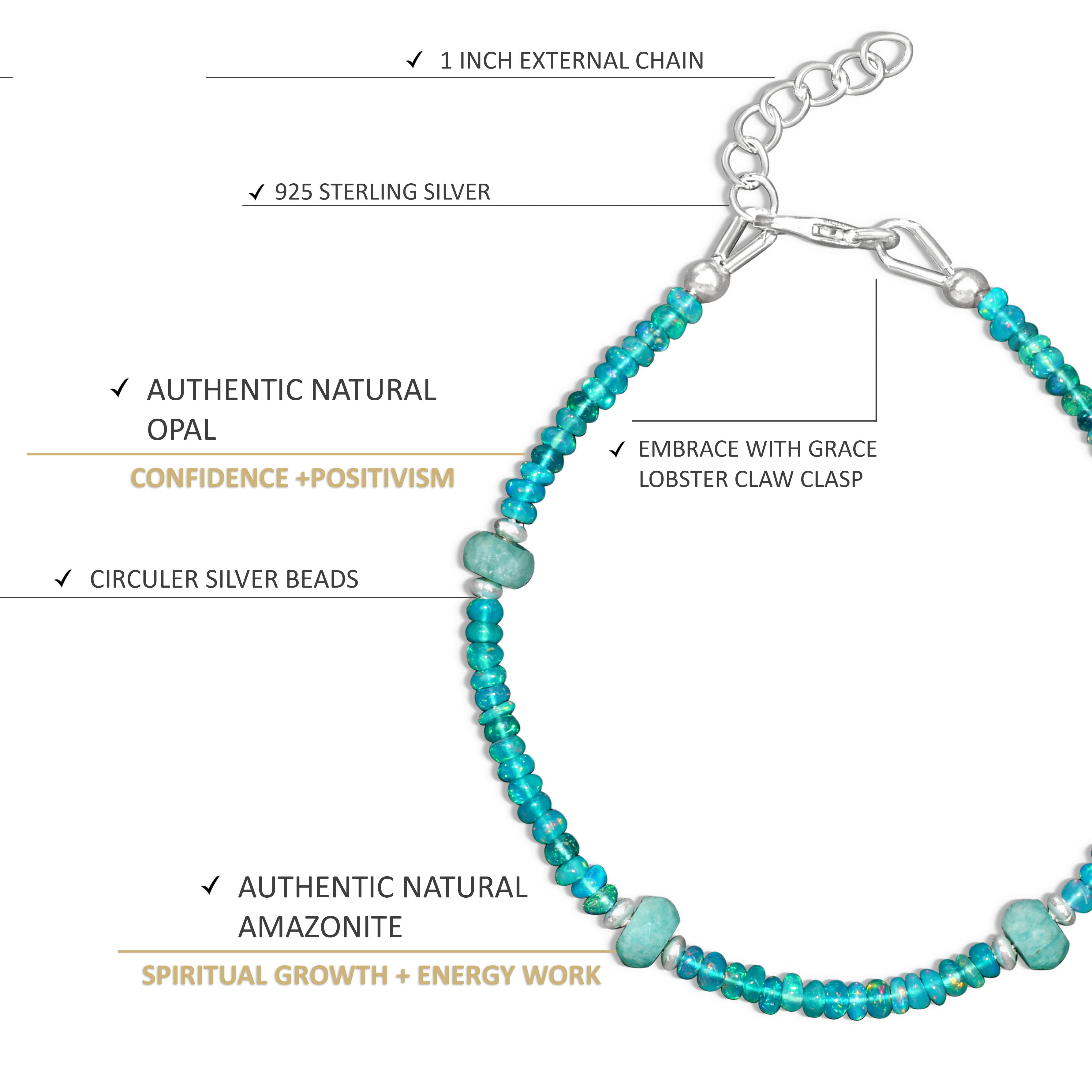 Paraiba Fire Opal & Amazonite Beaded Bracelet for Women – Handmade Healing Crystal Jewelry for Meditation, Yoga & Positive Energy