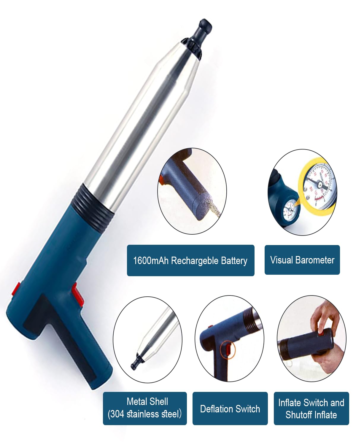 Electric Toilet Plunger with High Pressure Air Pump - Heavy Duty Drain Clog Remover Tool with Built-In Battery - Powerful Air Drain Blaster for Toilets, Sink, Bathtubs & Floor Drains (Blue) - Perfect for Home, RV & Commercial Plumbing Emergencies