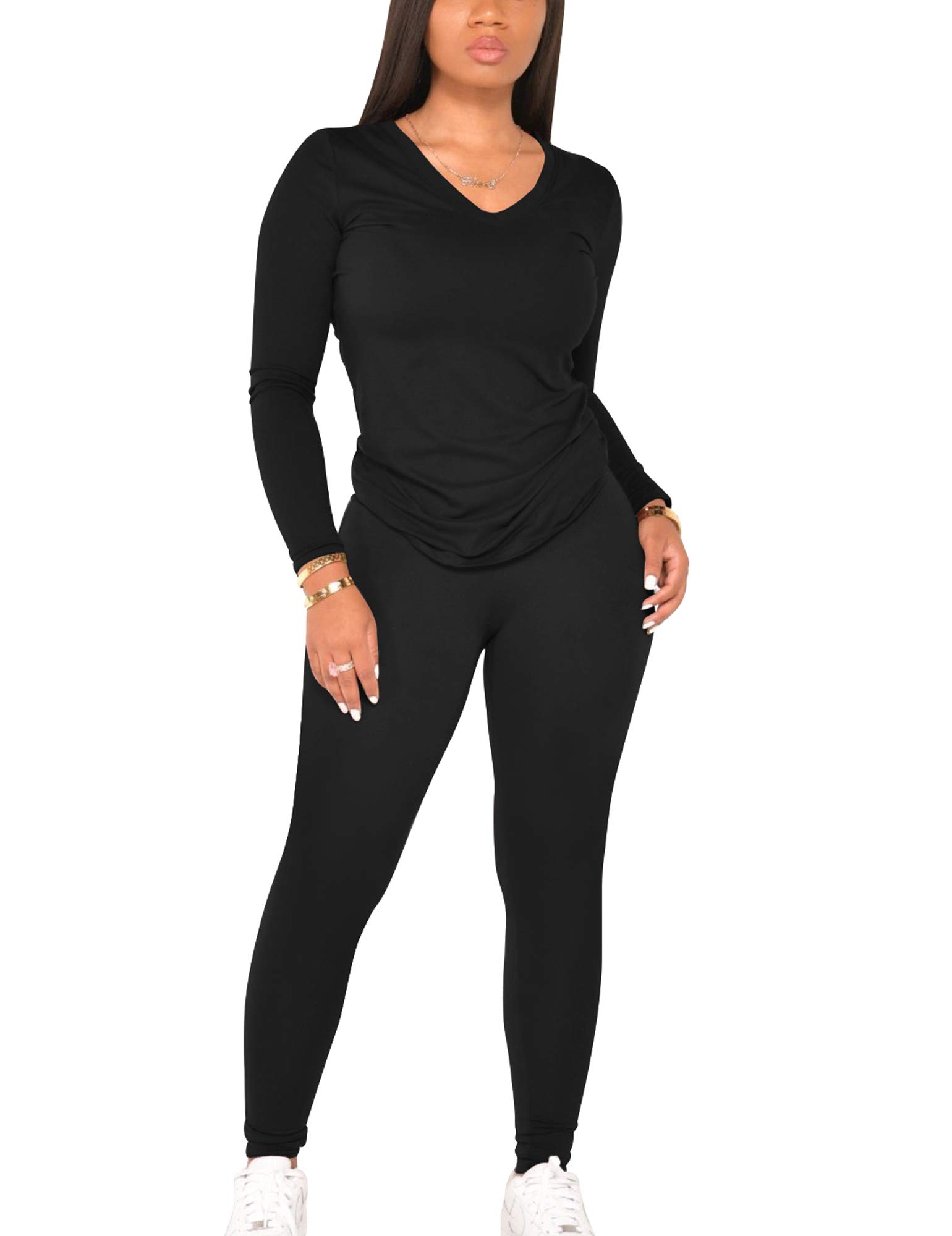 BORIFLORS Women's 2-Piece Workout Outfit - Long Sleeve Top & Jogger Legging Pants Set for Yoga, Gym, Running & Casual Wear