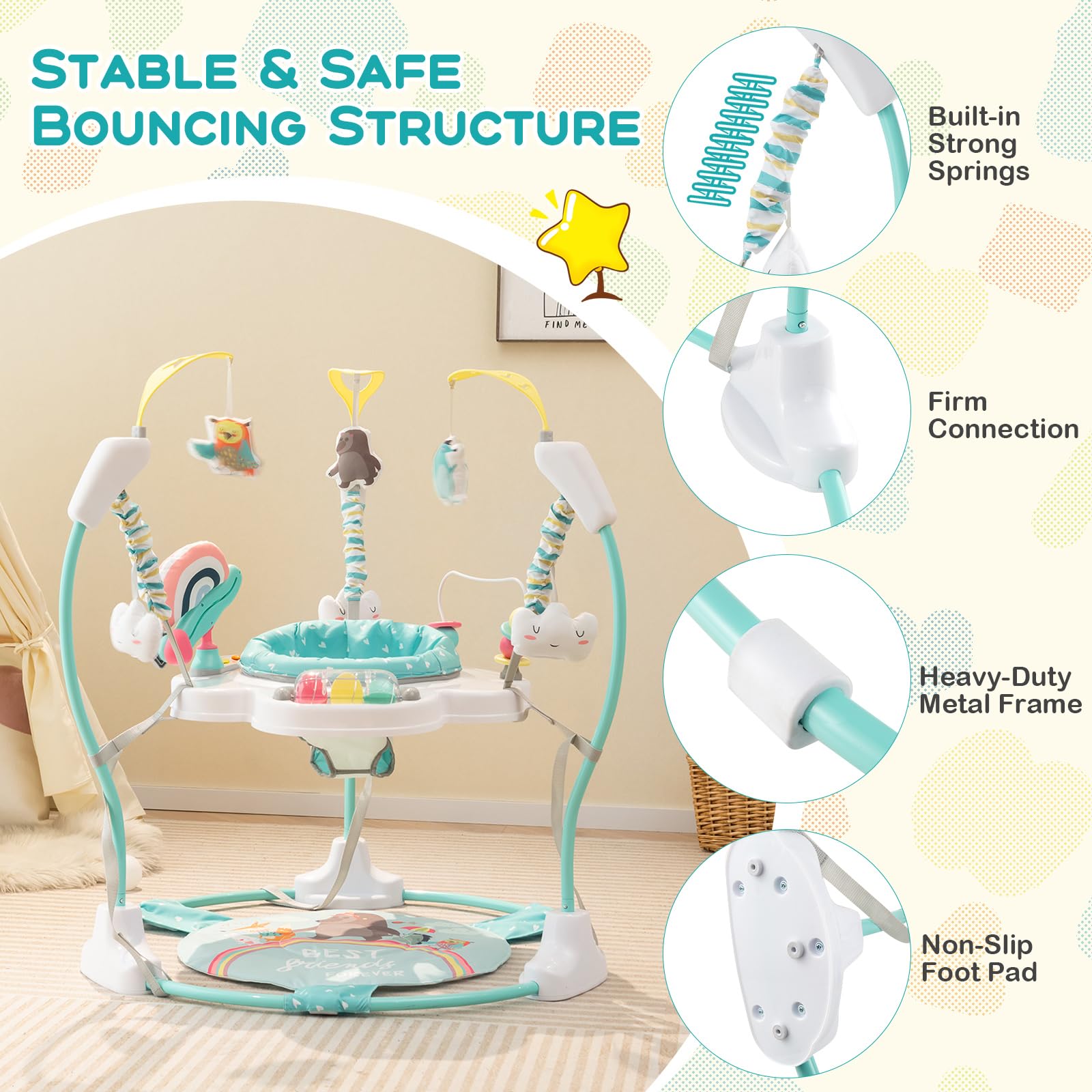 BABY JOY Baby Jumpers & Bouncers - 360° Rotating Activity Center with Music, Lights & Sounds - 3 Adjustable Heights for Infants 6-12 Months - Perfect for Playtime, Learning & Development at Home or Daycare