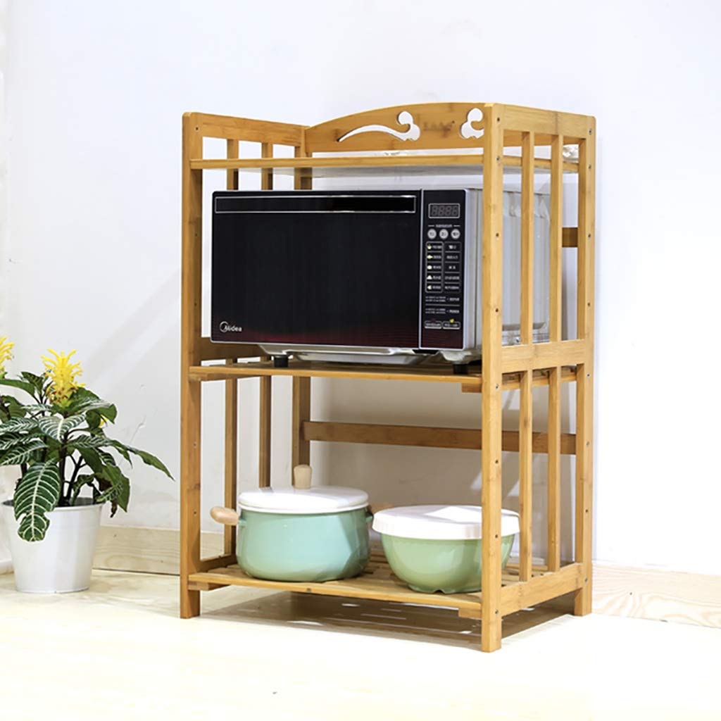 3-Tier Bamboo Kitchen Shelf - Microwave Oven Stand, Solid Wood Storage Rack for Pantry, Bathroom & Laundry (55 x 38 x 80cm) - Space-Saving Organizer for Small Apartments & Dorm Rooms