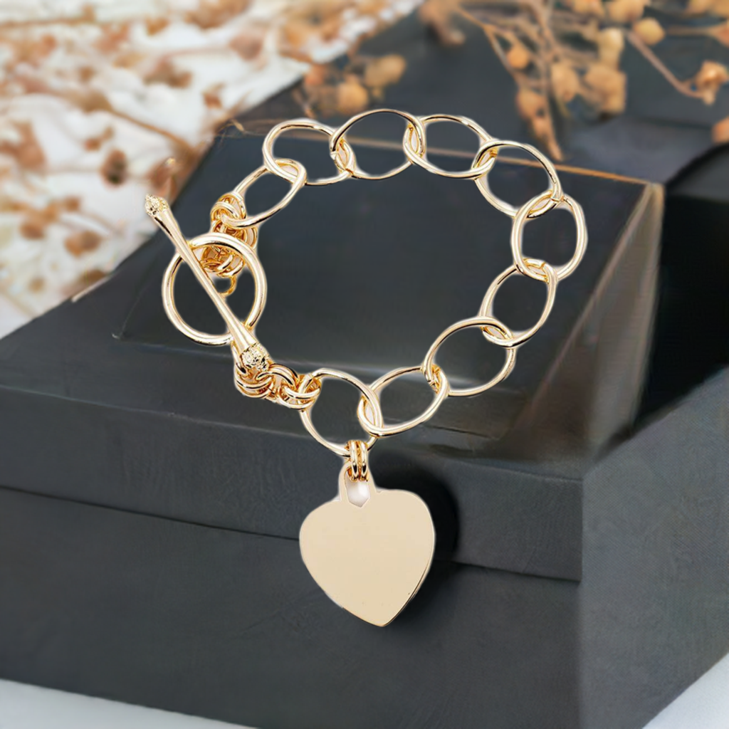 14K Gold Plated Heart Toggle Bracelet for Women - Elegant Jewelry Gift for Valentine's Day, Anniversary & Special Occasions