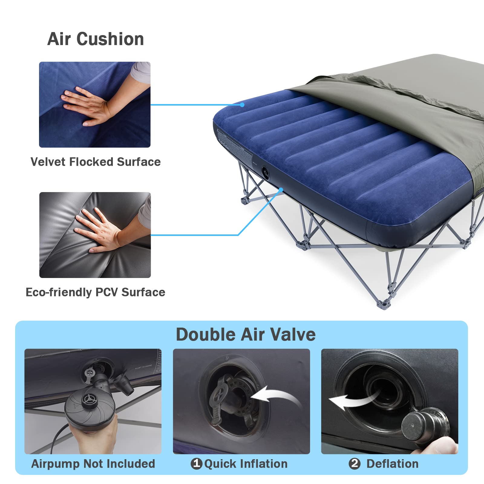 **KAMPKEEPER Portable Folding Camping Cot for Adults with Inflatable Air Mattress & Carry Bag - Heavy Duty Outdoor Sleeping Cot for Camping, Travel, Beach, and Backpacking (Air Pump Not Included)**