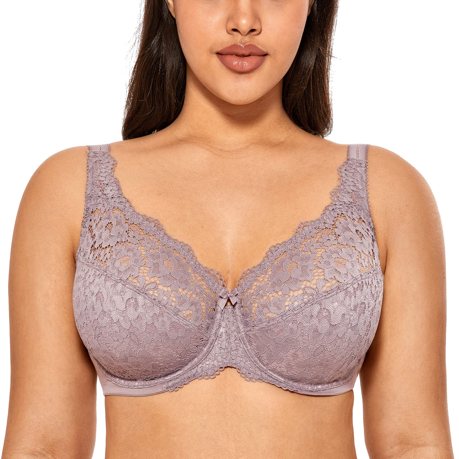 DELIMIRA Women's Plus Size Lace Underwire Bra - Full Coverage Unlined Cotton Bras for Comfort & Support | Perfect for Everyday Wear, Work & Special Occasions