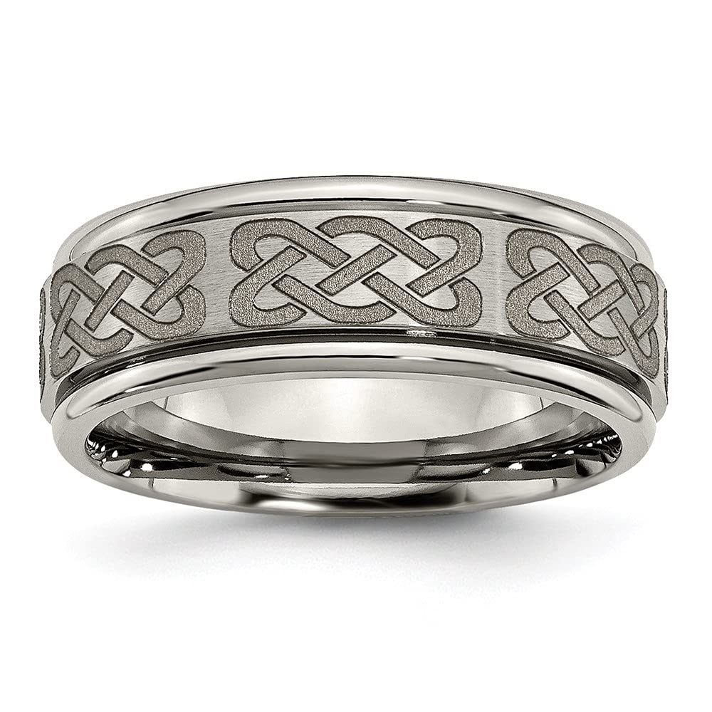 Premium Titanium Band Ring - 8mm Brushed & Polished Laser Design with Ridged Edge | Durable & Hypoallergenic Wedding Band for Men & Women | Perfect for Anniversaries, Engagements & Everyday Wear