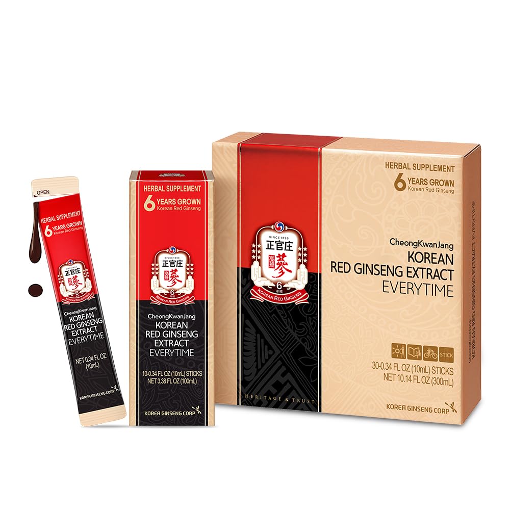 CheongKwanJang Korean Red Ginseng Extract 3000mg - Sugar Free Energy Supplement & Herbal Tea | 30 Count | Immune Support, Stamina Boost | Perfect for Workouts, Study & Daily Energy