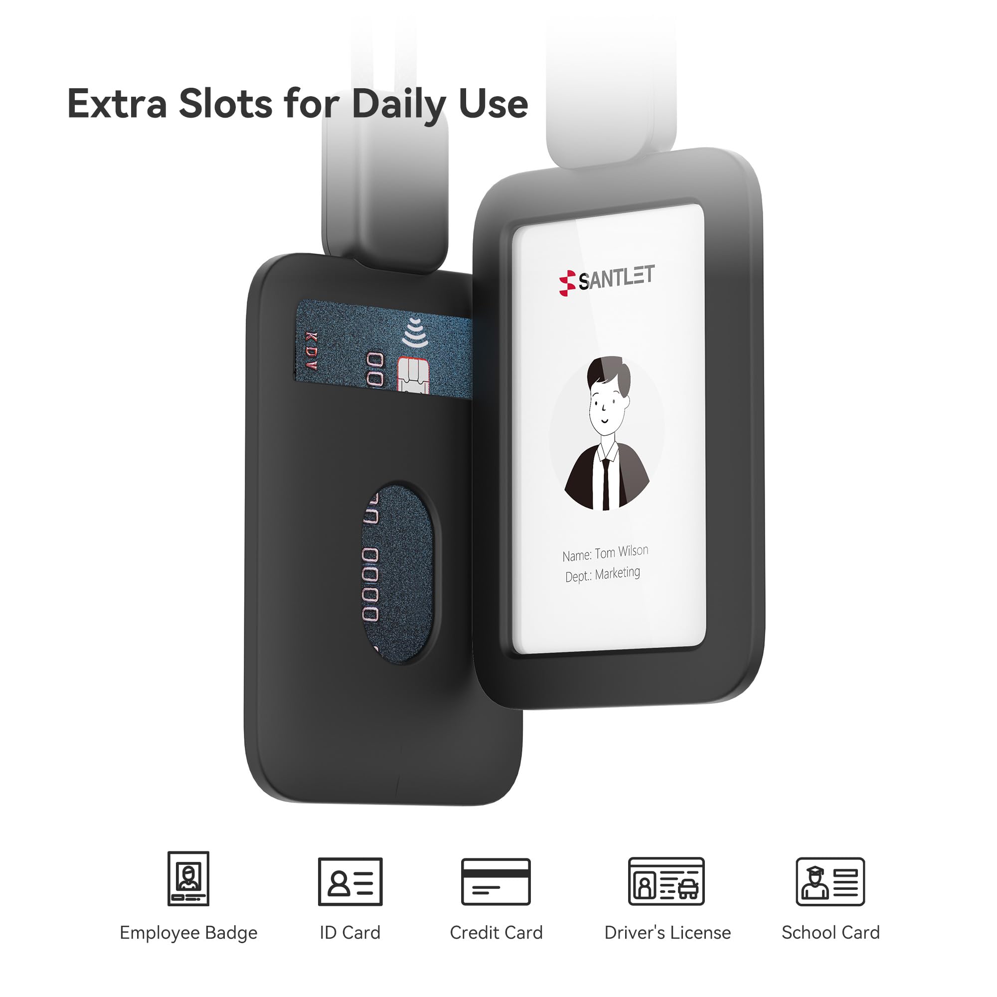 Silicone ID Badge Holder with Retractable Cord & Breakaway Buckle for Office Staff & Teachers