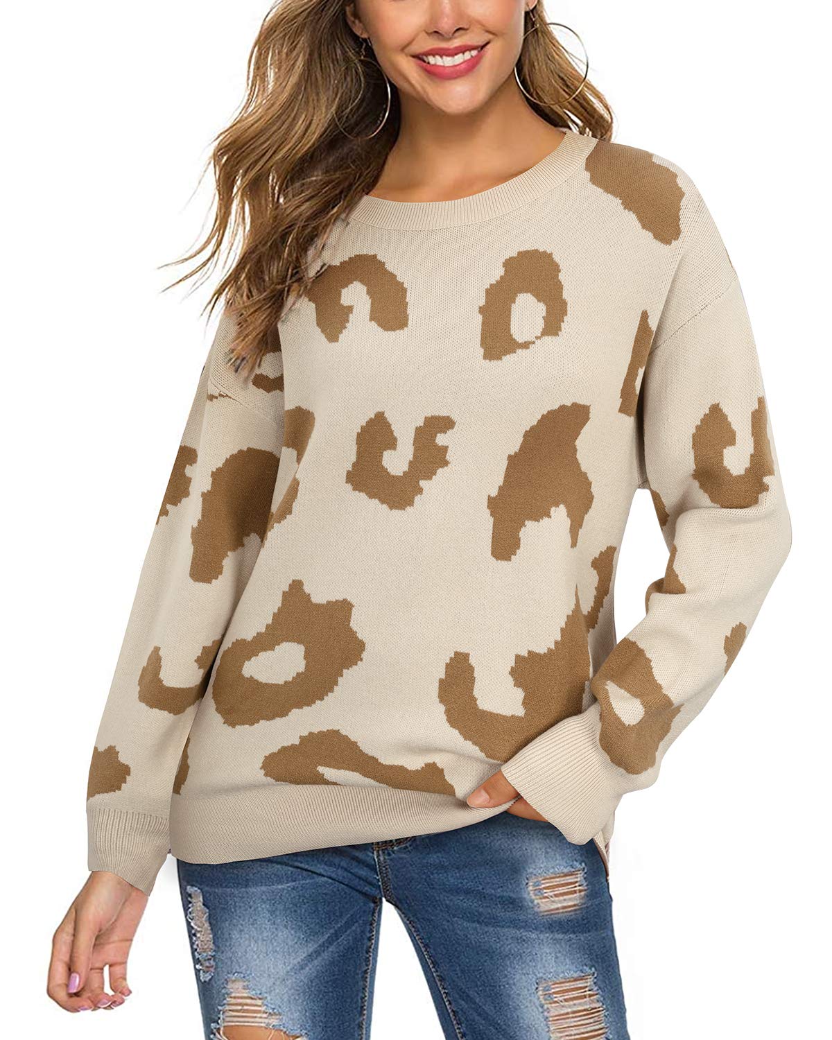LAISHEN Women's Casual Long Sleeve Crewneck Loose Knit Pullover Sweater - Fall Fashion 2025 Cute Tops for Work, Dating & Coffee Dates