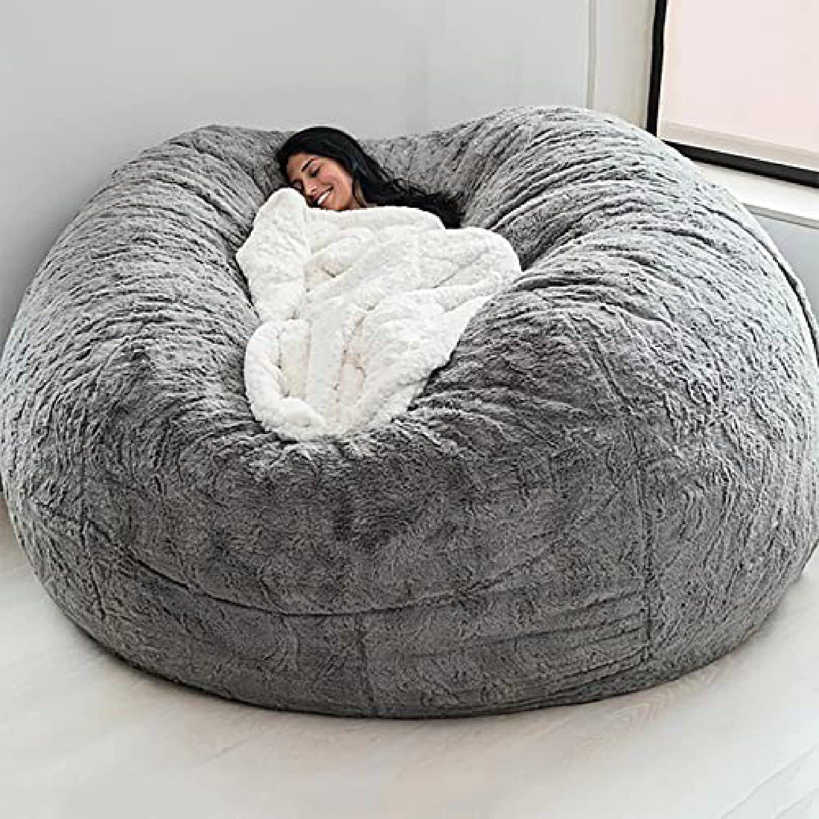 Oversized Velvet Bean Bag Chair Cover - 5FT (135x65cm) Washable Microfiber Sofa Bed Cover for Living Room, Light Grey - Perfect for Lounging, Gaming & Relaxation in Bedroom or Dorm