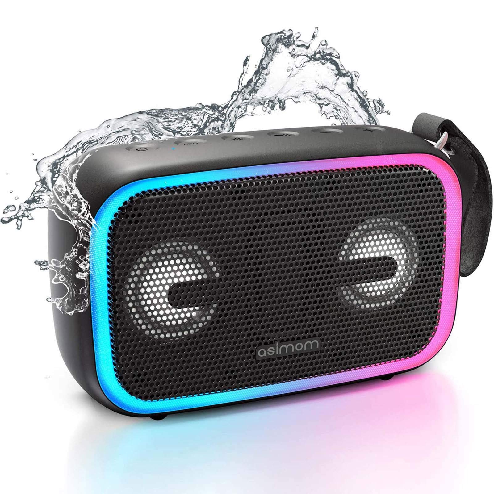 ASIMOM IPX7 Waterproof Bluetooth Speaker with 28W Loud Bass, LED Lights, Stereo Dual Pair - Perfect for Pool, Beach, Camping, Shower, and Outdoor Adventures