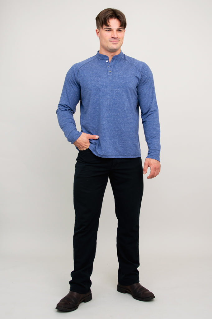 Men's Denim Henley Shirt - Soft Bamboo Fabric for Casual Wear & Outdoor Activities