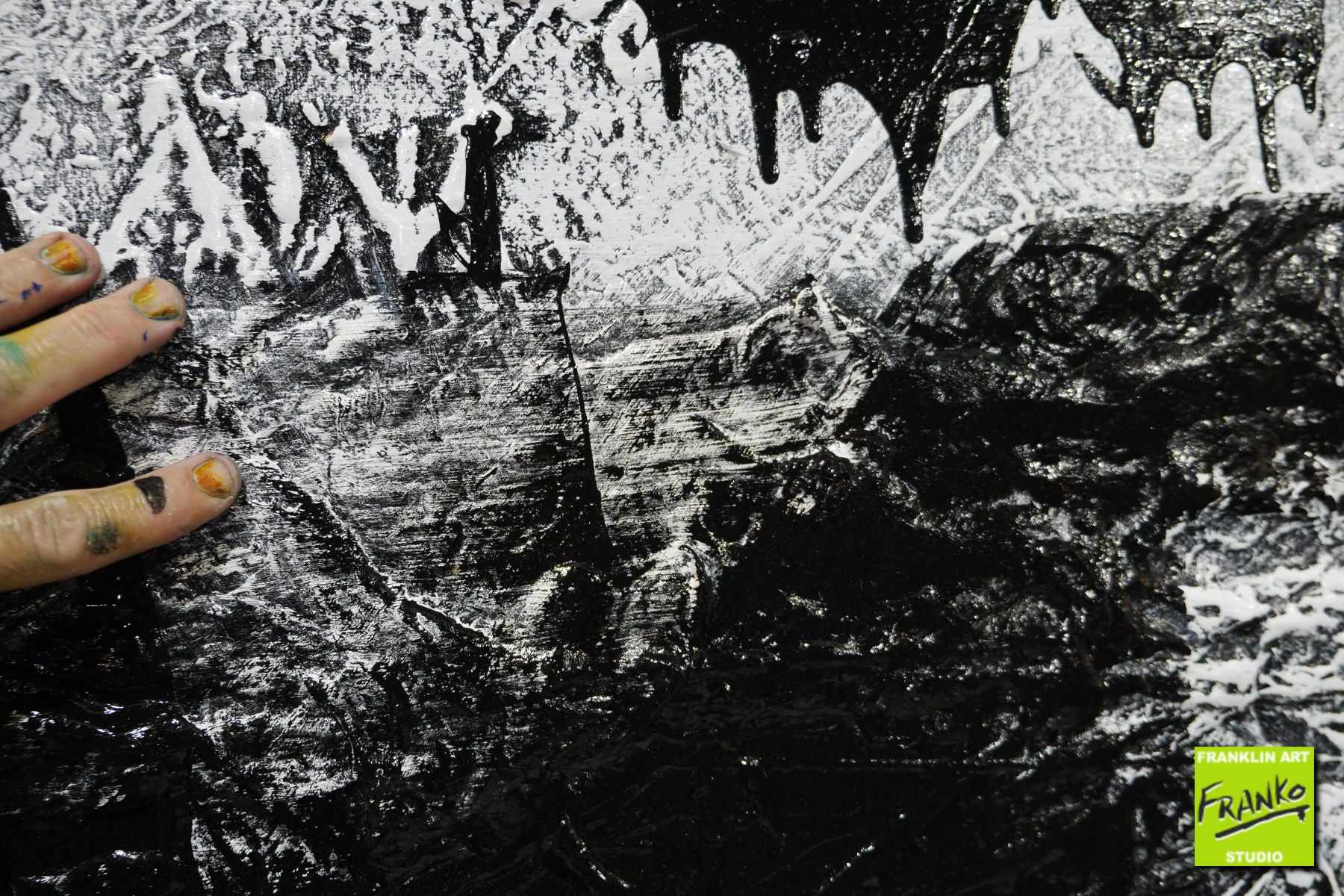 Modern Abstract Black and White Textured Painting - 160cm x 60cm Geometric Wall Art for Living Room, Bedroom & Office Decor
