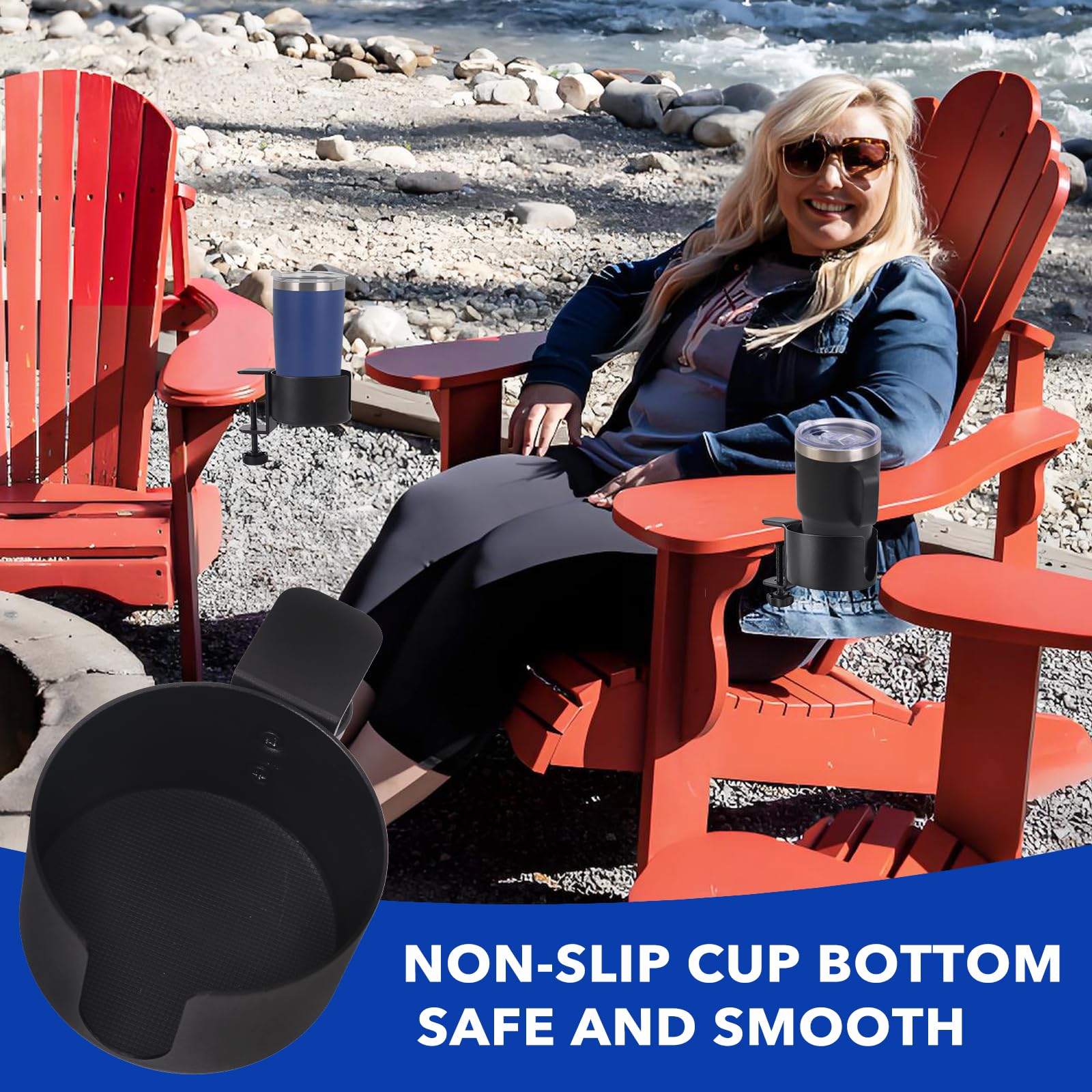 **Durable Adirondack Chair Cup Holder - Anti-Spill & Anti-Slip Drink Holder Attachment - Easy to Install - Perfect for Patio, Deck, Poolside & Outdoor Relaxation**