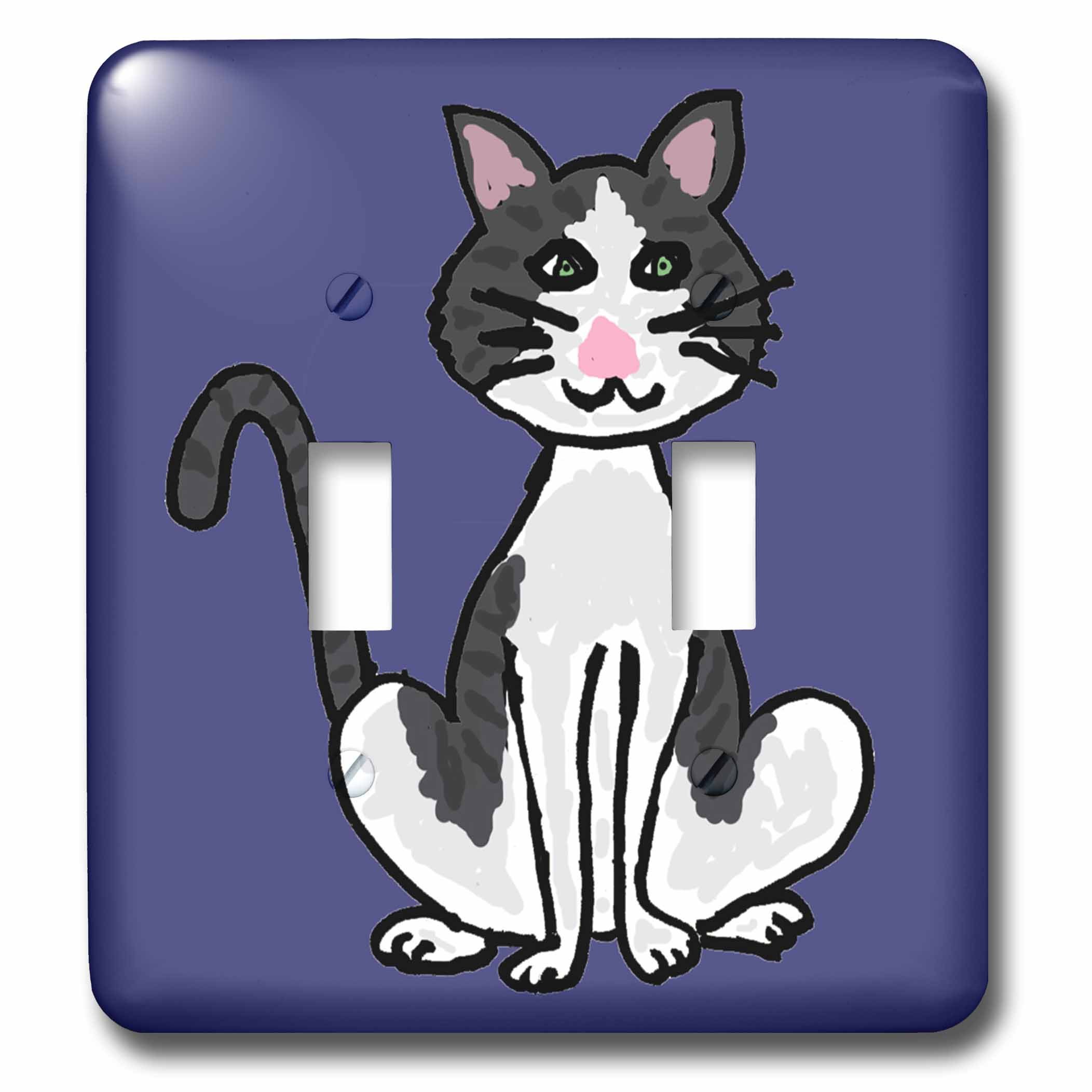 3D Rose Fun Cute Grey and White Cat Light Switch Cover - Decorative Switch Plate for Bedroom, Kitchen, Bathroom, Kids Room & Home Decor