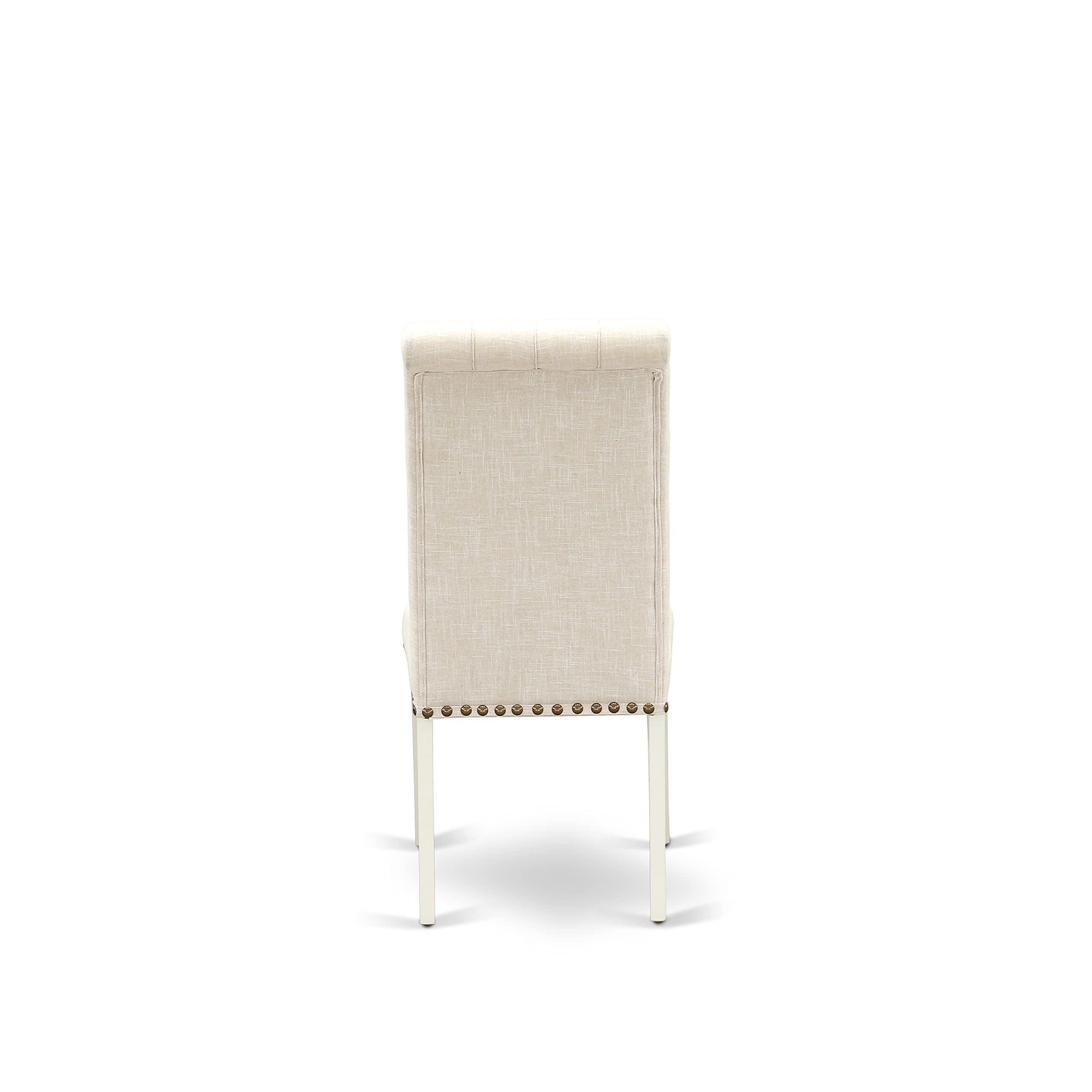 East West Furniture 3-Piece Dining Set with Drop-Leaf Table & 2 Upholstered Chairs, 36x54 Inch, Light Beige Linen Fabric, White - Perfect for Small Spaces, Breakfast Nooks & Cozy Apartments