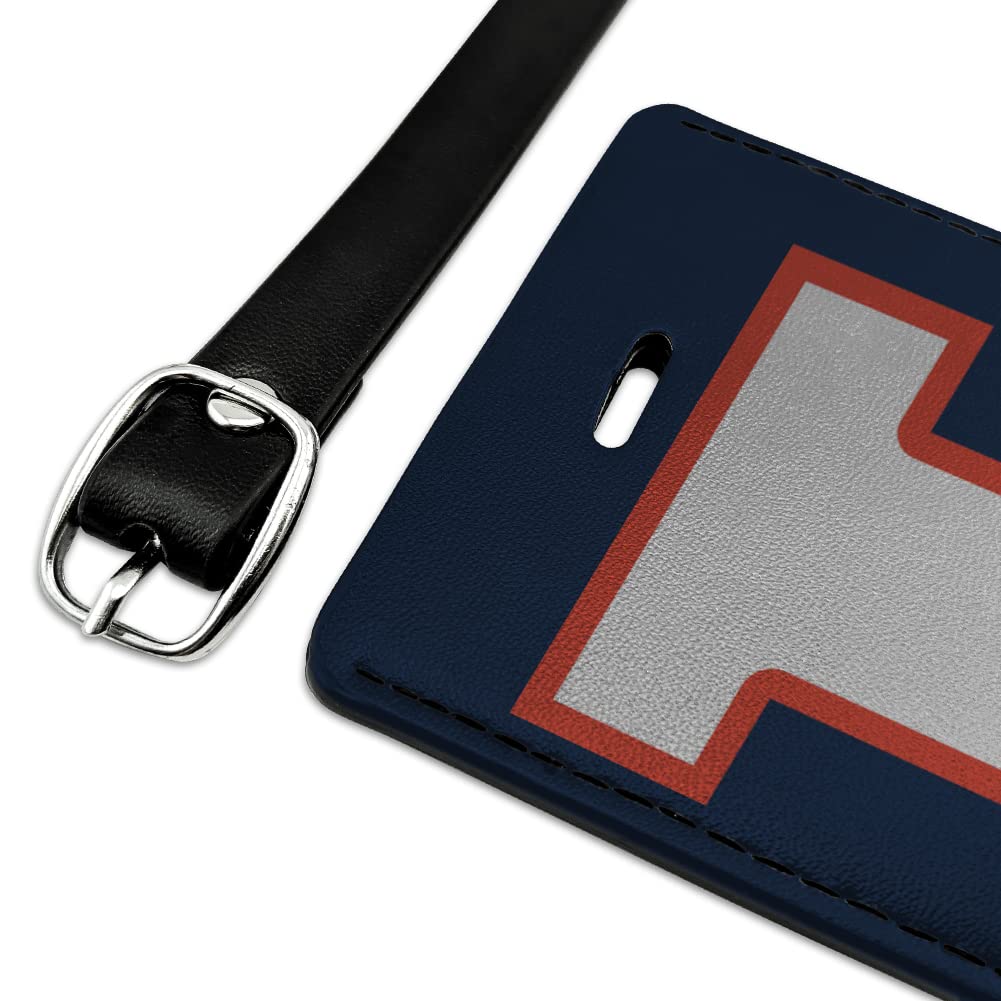 U of Illinois Fighting Illini Logo Leather Luggage Tag - Rectangle ID Card Holder for Travel, Suitcases & Backpacks | Perfect for Alumni, Students & Fans