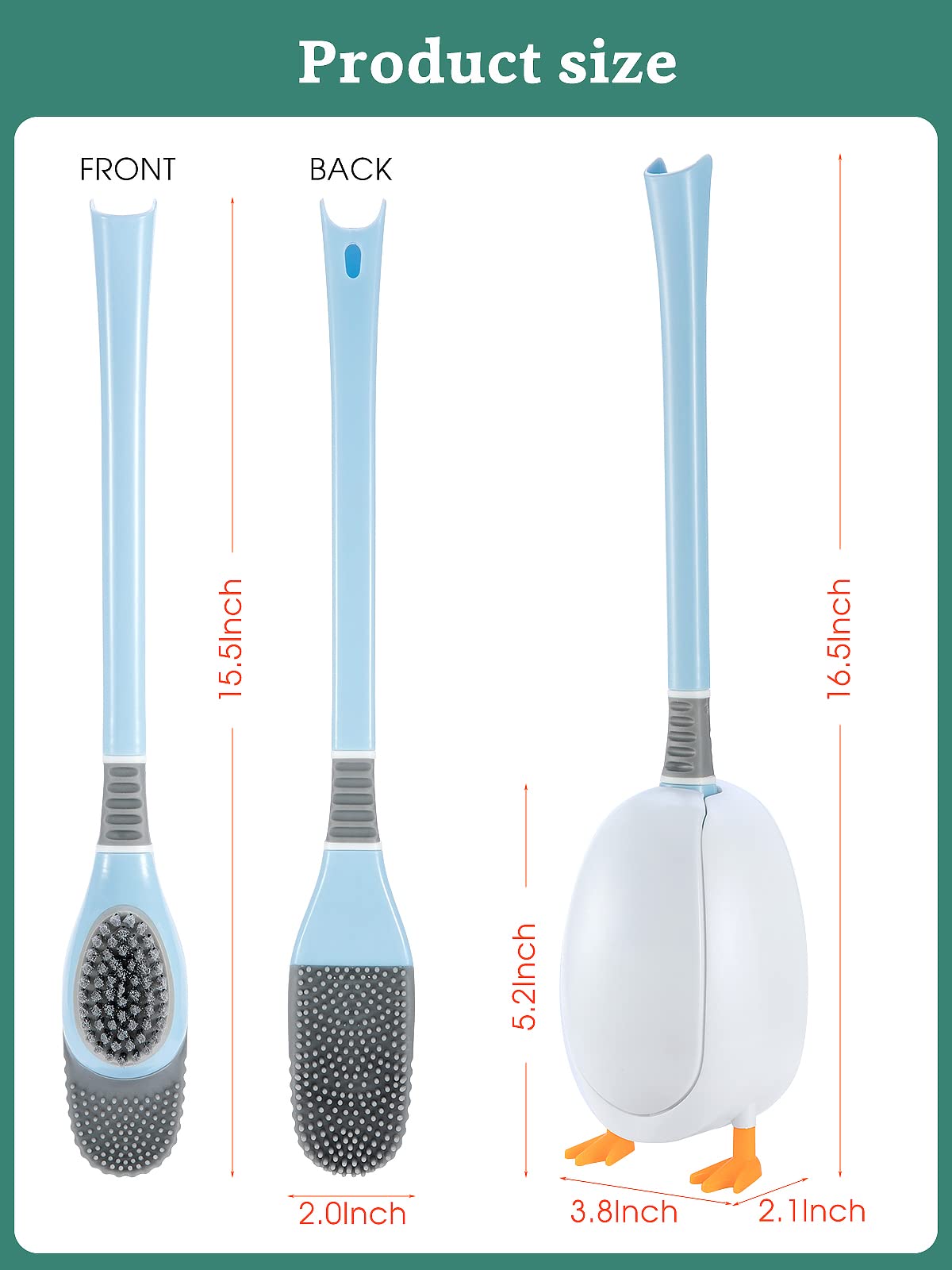 Duck Toilet Brush Set with Holder - No-Slip Long Handle for Bathroom Cleaning