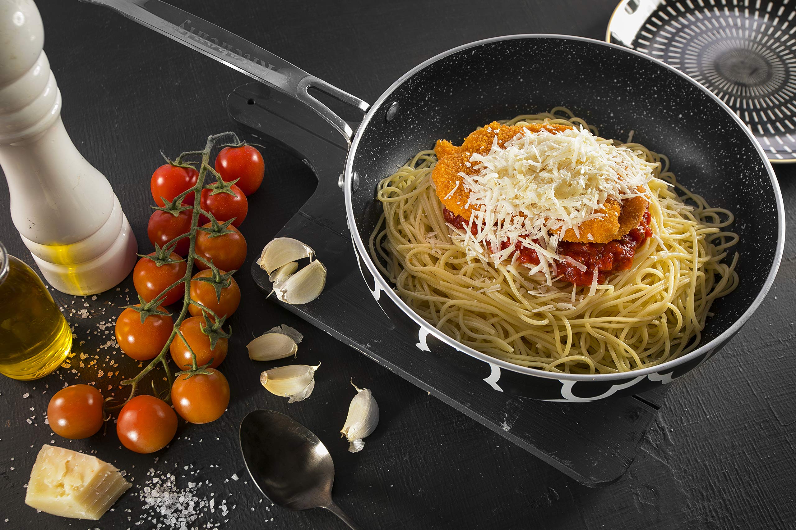 Non-Stick Frying Pan 9.5 Inch - Induction Ready Hard Anodized Granite Coating Deep Skillet Wok with Ergonomic Handle for Stove, Oven Cooking & Baking - Perfect for Stir Fry, Sautéing, Pancakes & Family Meals