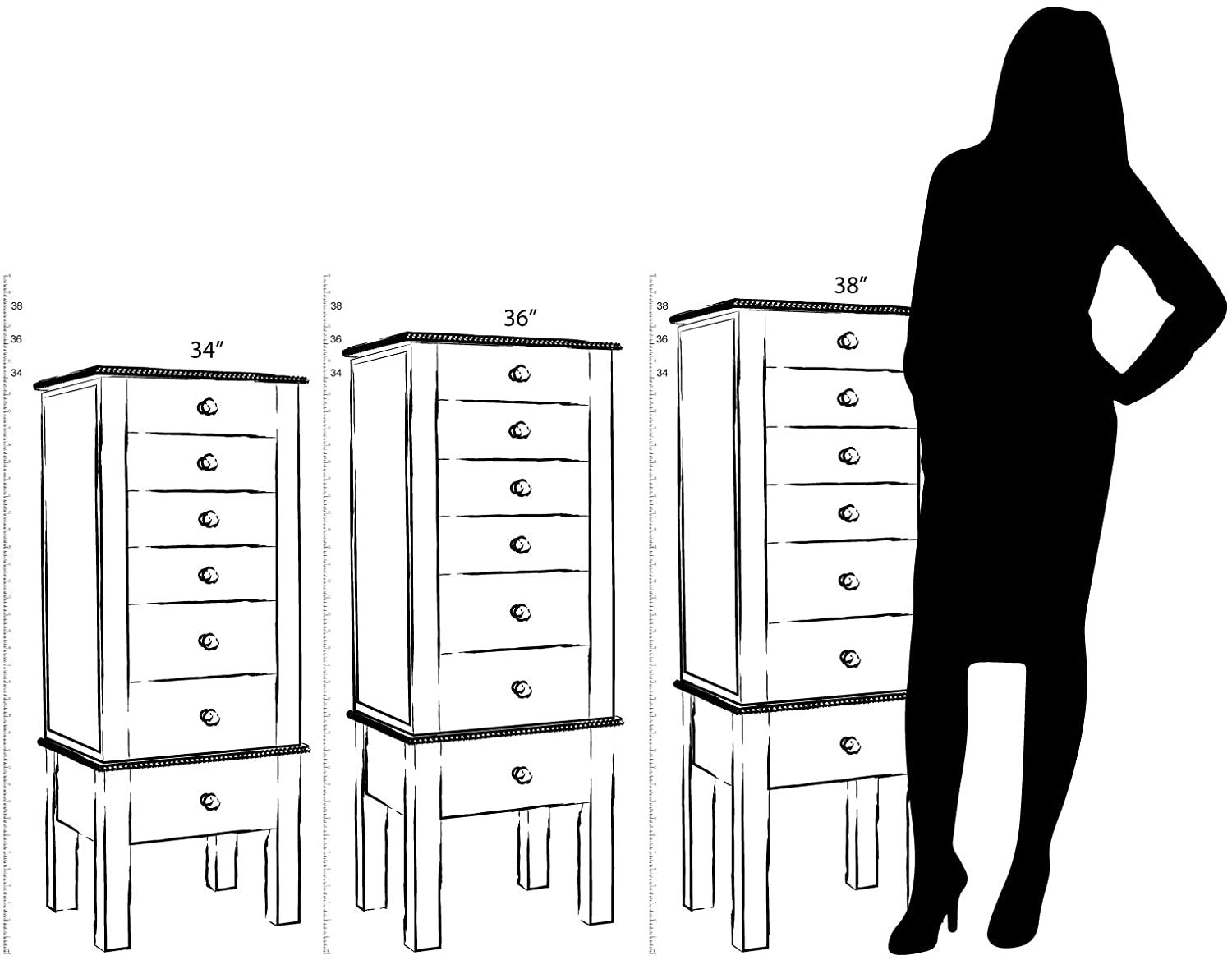 Alveare Home Helena Standing Jewelry Armoire with 6 Drawers - Elegant Jewelry Storage Organizer with Mirror, Ring Rolls, Necklace Hooks & Cord Management - Espresso Finish - Perfect for Bedroom, Closet & Dressing Room Organization